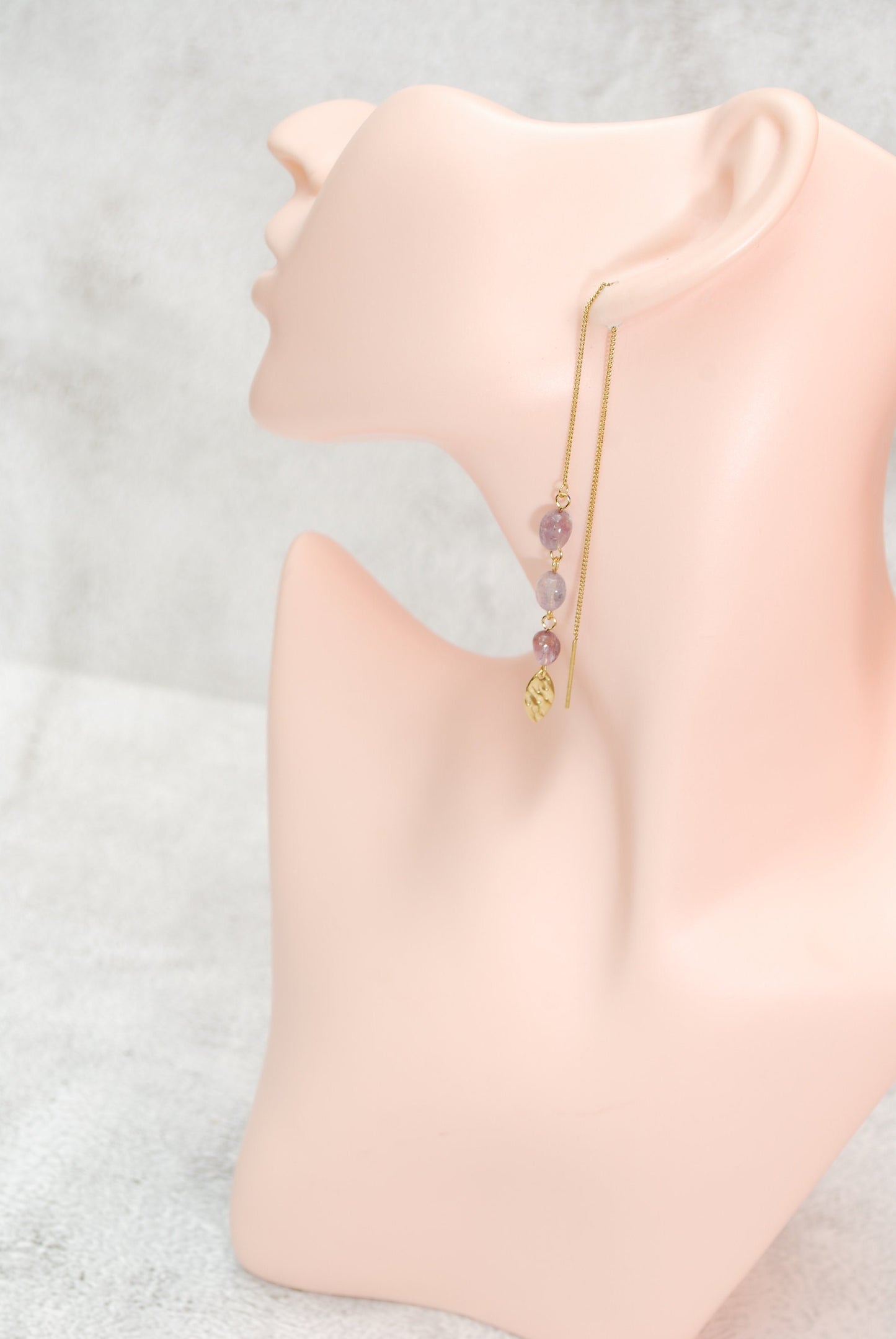 Cascade Threader Amethyst Stone Gold Earrings with Long Chain, 17cm (7 Inches) Stainless Steel Earrings for Daily Wear and Special Occasions