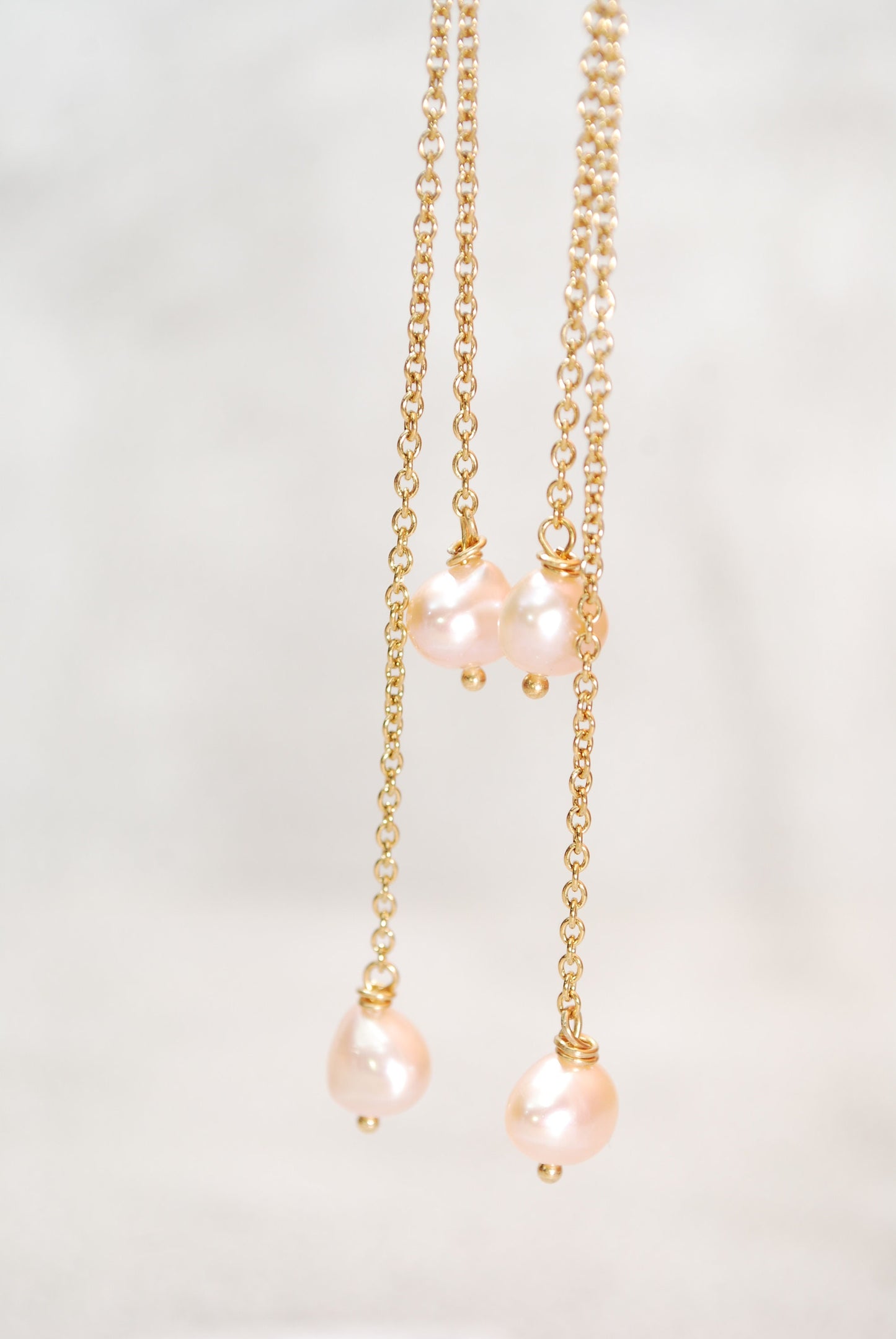 Long freshwater pearl & gold chain earrings, wedding bride jewelry, Estibela design, 11cm - 4 1/3"