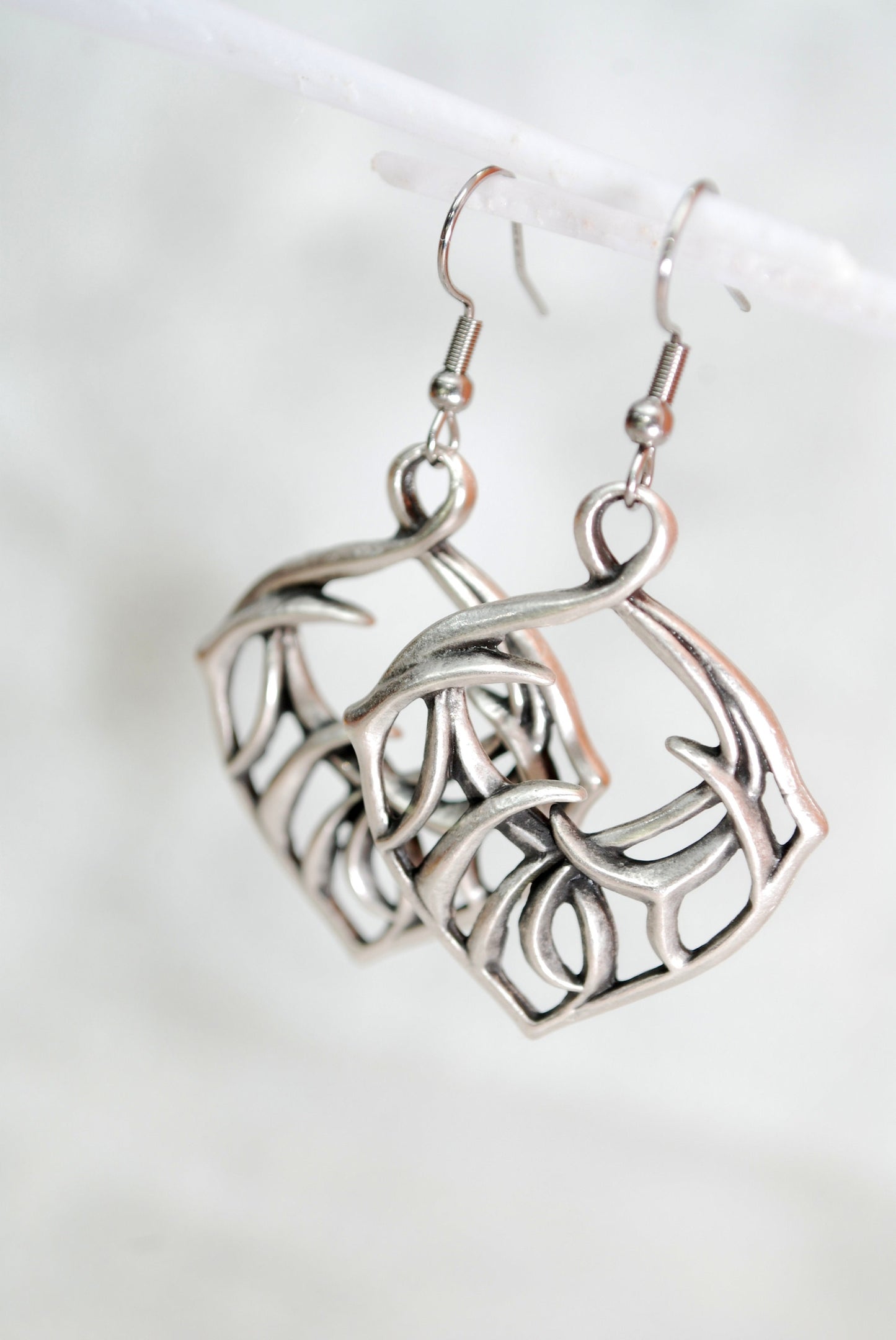 Wild abstract form silver tone earrings, large earrings, Dangling Bohemian Earrings,  2" - 5.5cm