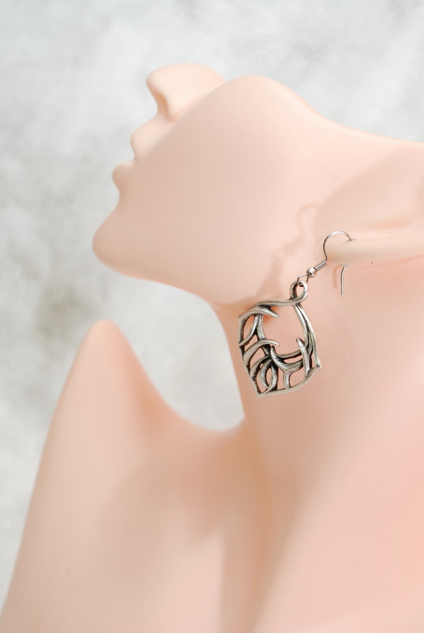 Wild abstract form silver tone earrings, large earrings, Dangling Bohemian Earrings,  2" - 5.5cm