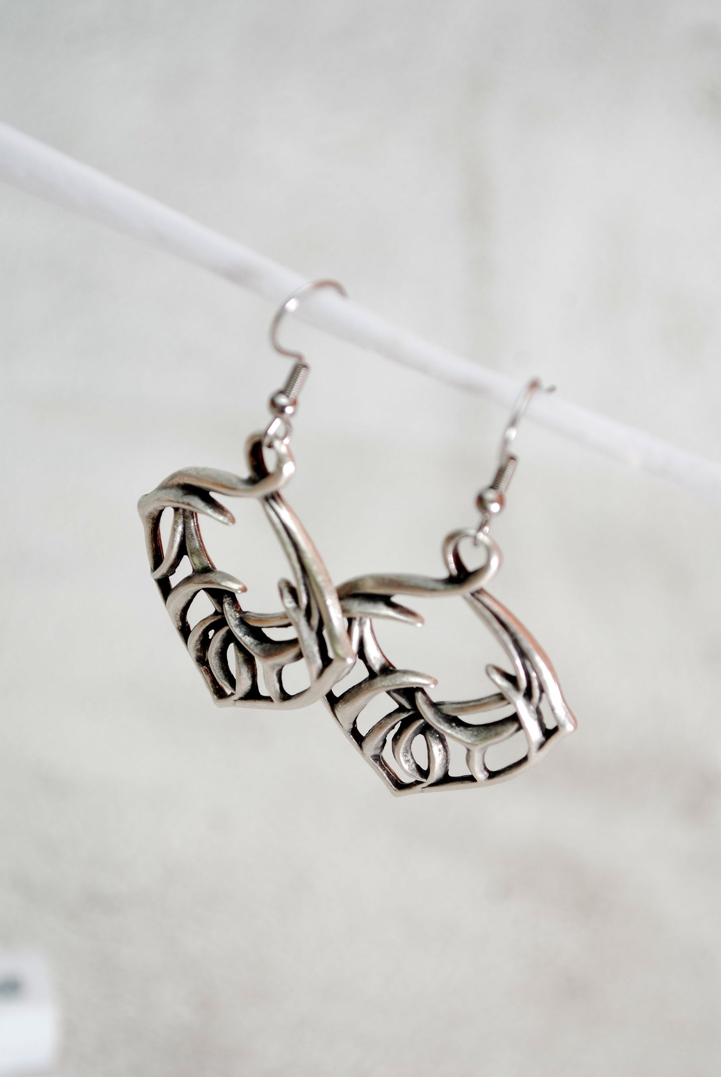 Wild abstract form silver tone earrings, large earrings, Dangling Bohemian Earrings,  2" - 5.5cm