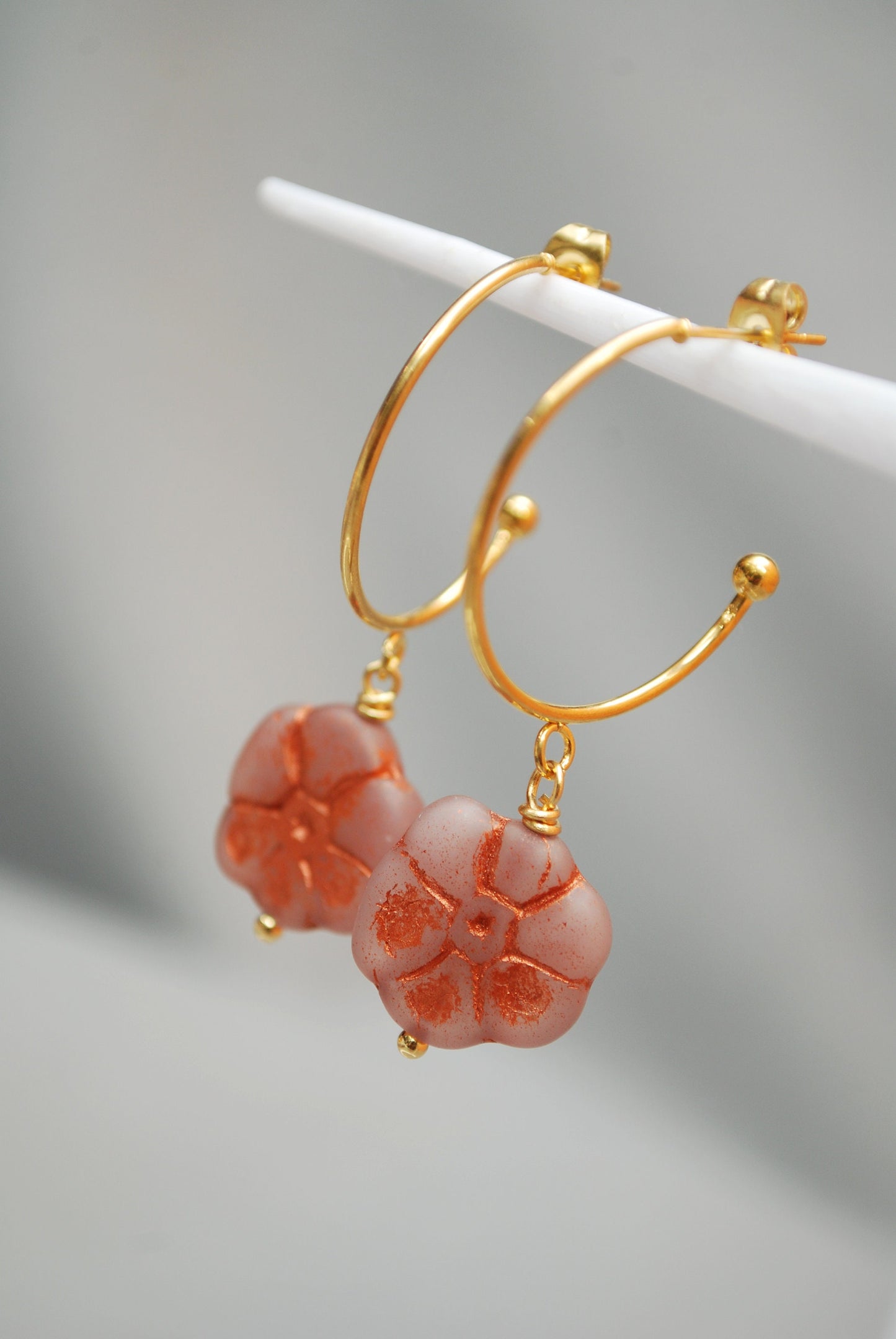 Exquisite Stainless Steel Earrings: Stylish Czech Glass Flower Bead Design, ashionable Looks. Estibela design. 5cm 2" length