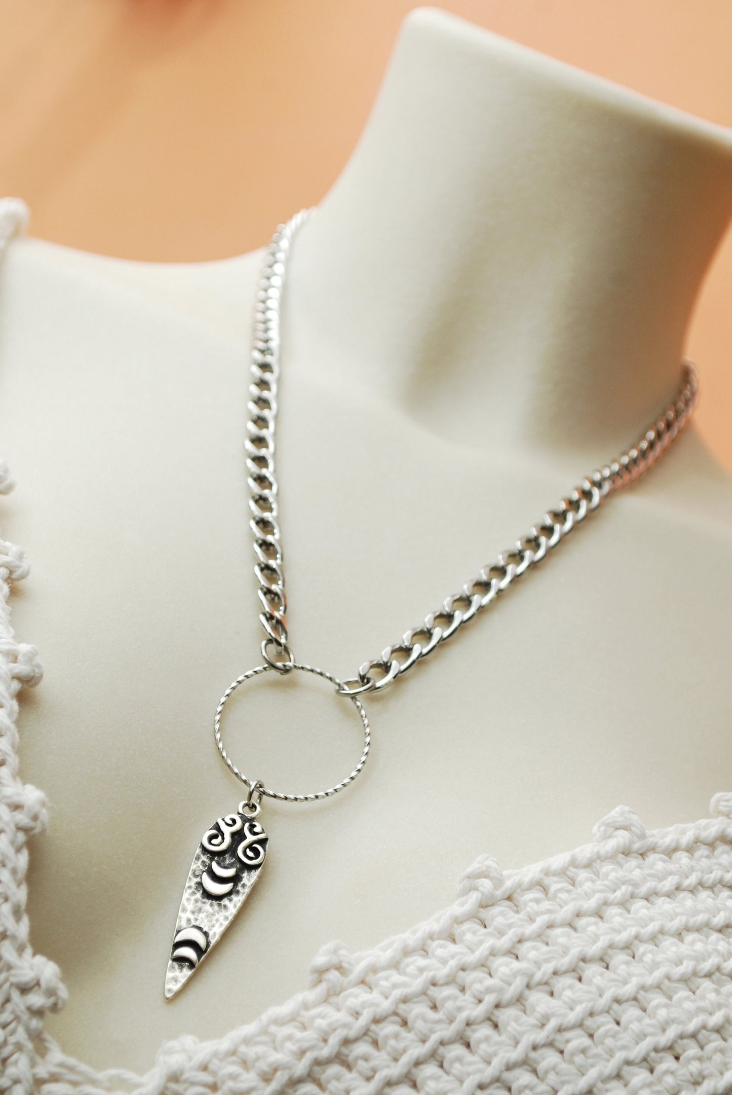 Estibela Boho Stainless Steel Chain: Handcrafted Statement Necklace with Antique Silver Charms and Customizable Length