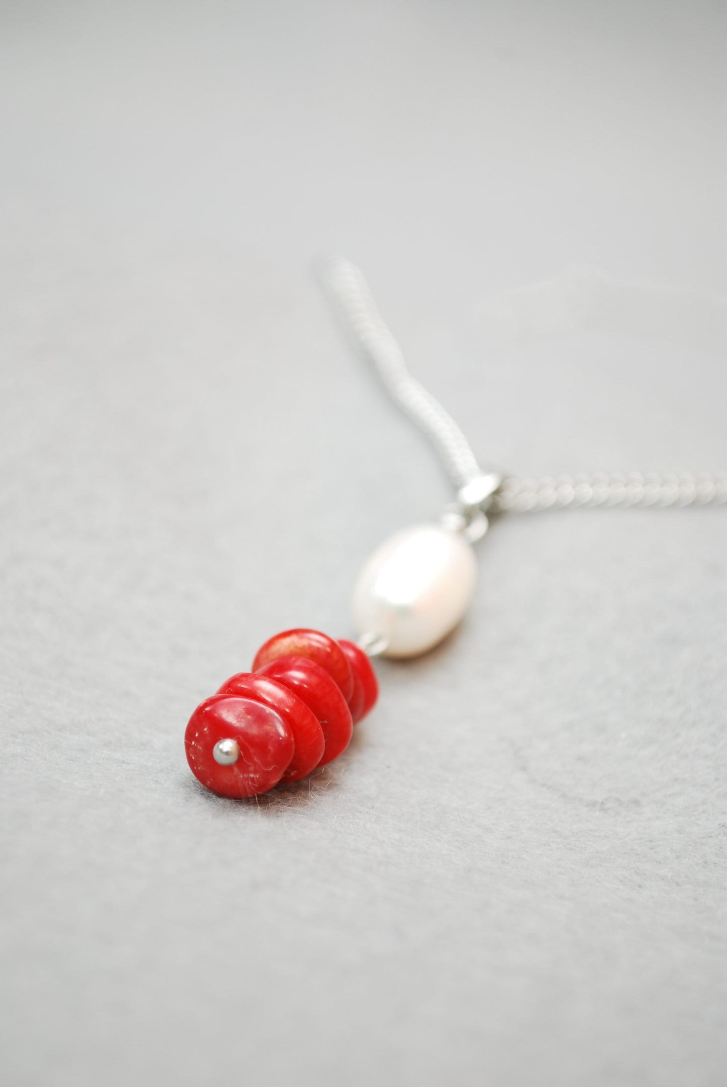 Elegant Stainless Steel Necklace with Freshwater Pearl Pendant and Coral Stones,  Delicate pearl & stone pendant