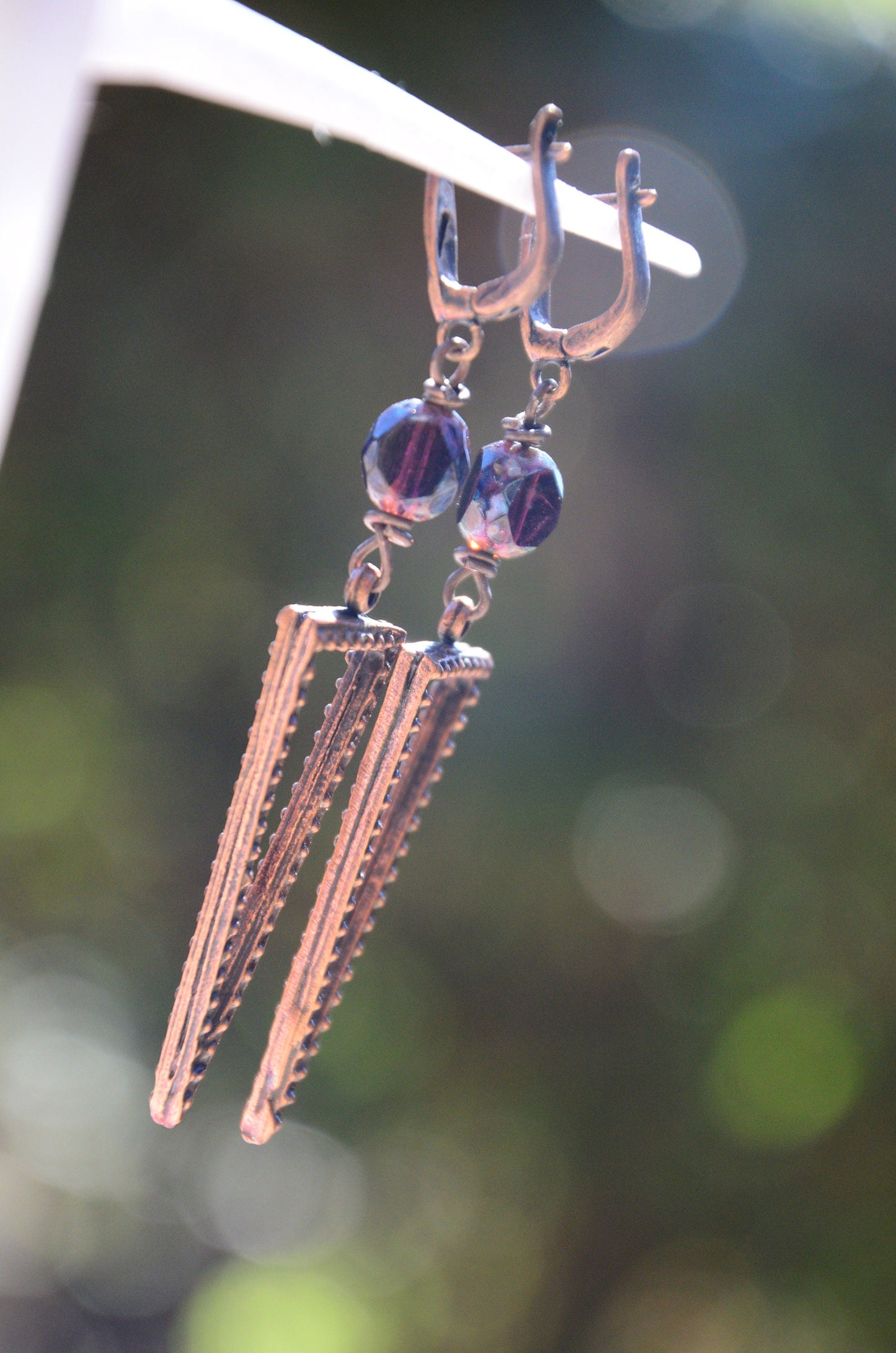 Handcrafted Boho Copper Earrings with Czech Glass Beads: Unique Artisan Jewelry for Bohemian Fashion Statement!  7.5cm - 3". Estibela design