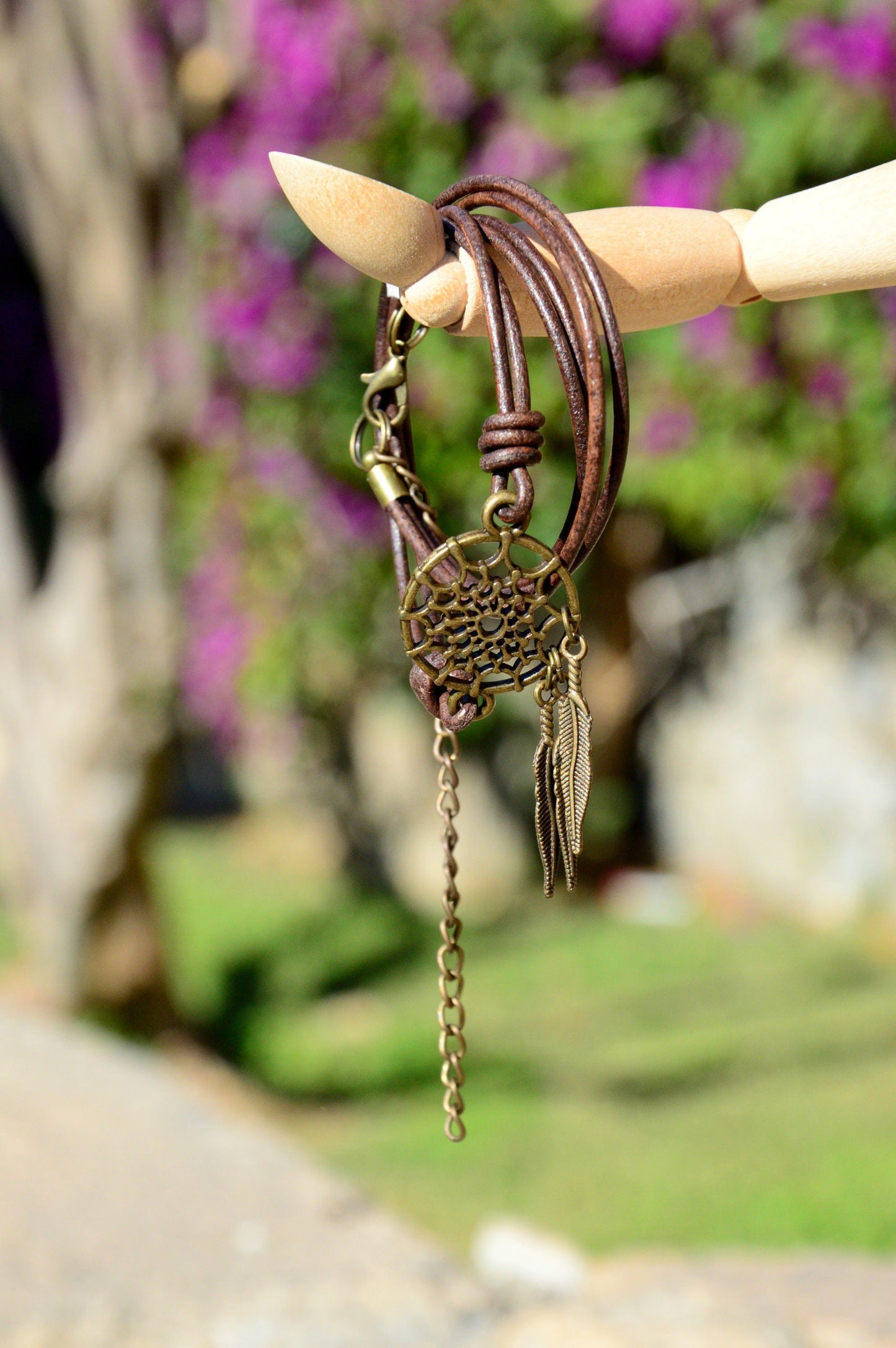 Dream catcher leather bracelet, Native American and First Nations cultures.