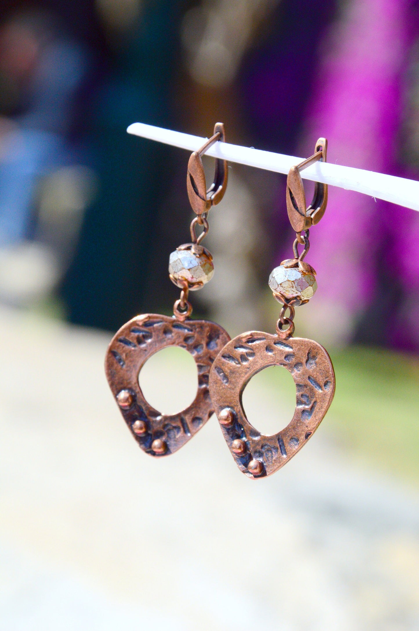 Boho-Chic Elegance: Texture Teardrop Copper Earrings for Artful Statement Style