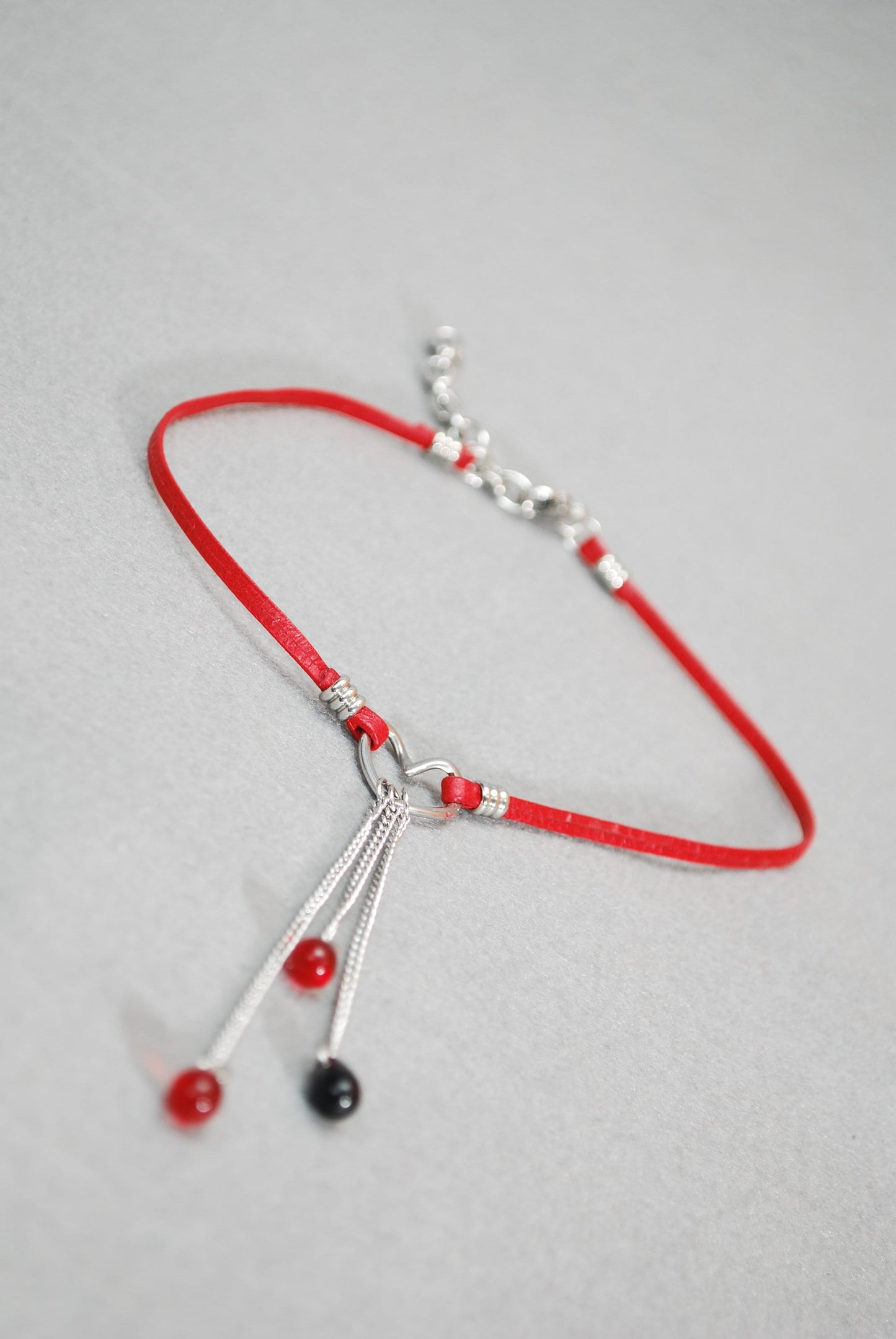 Bold Red Leather Choker with Stainless Steel Heart Pendant - Exclusively Designed by Estibela, Adjustible length.