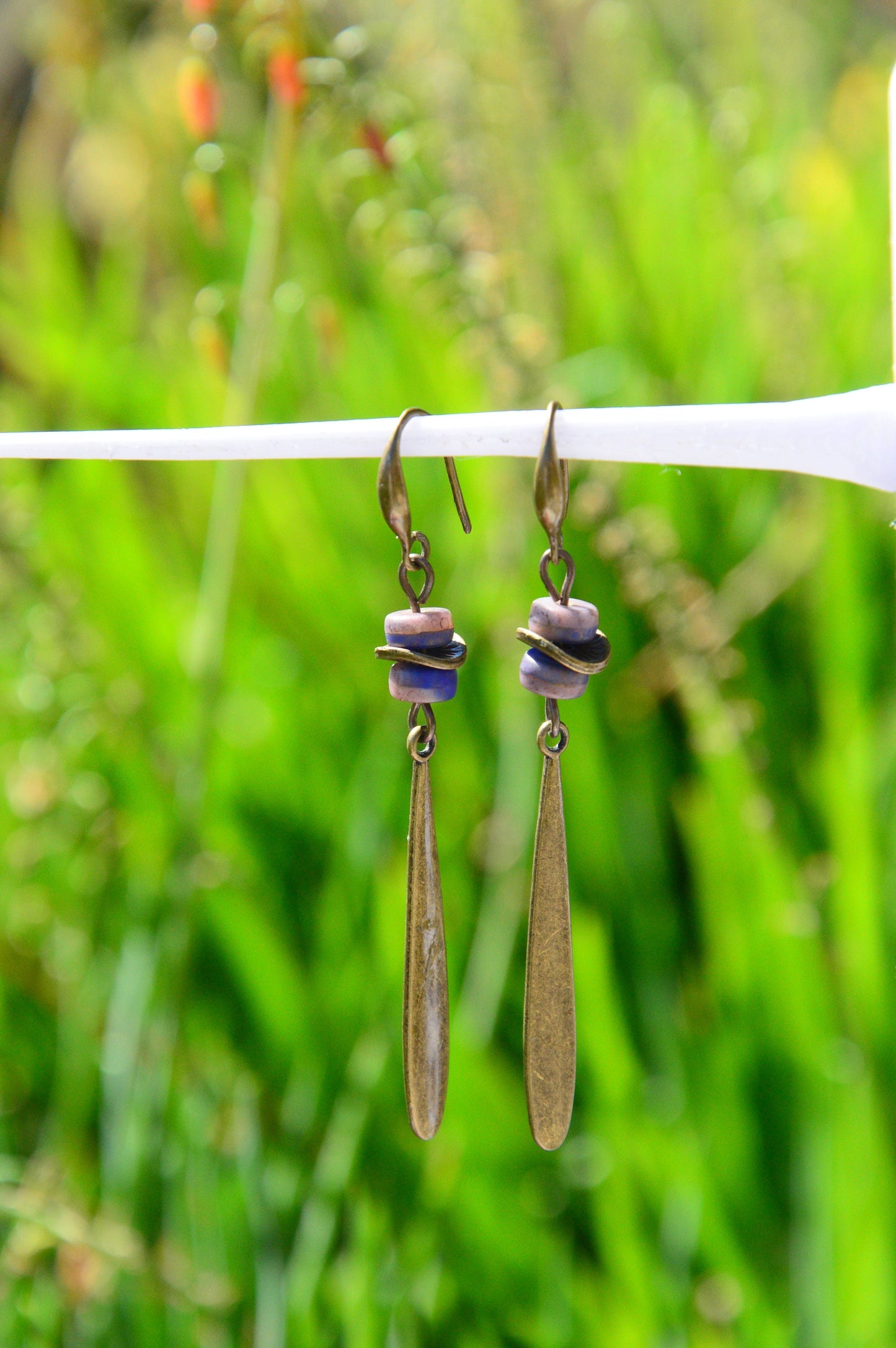 Minimalist Long blue earrings, teardrop retro earrings, Spring Summer. 2.7"