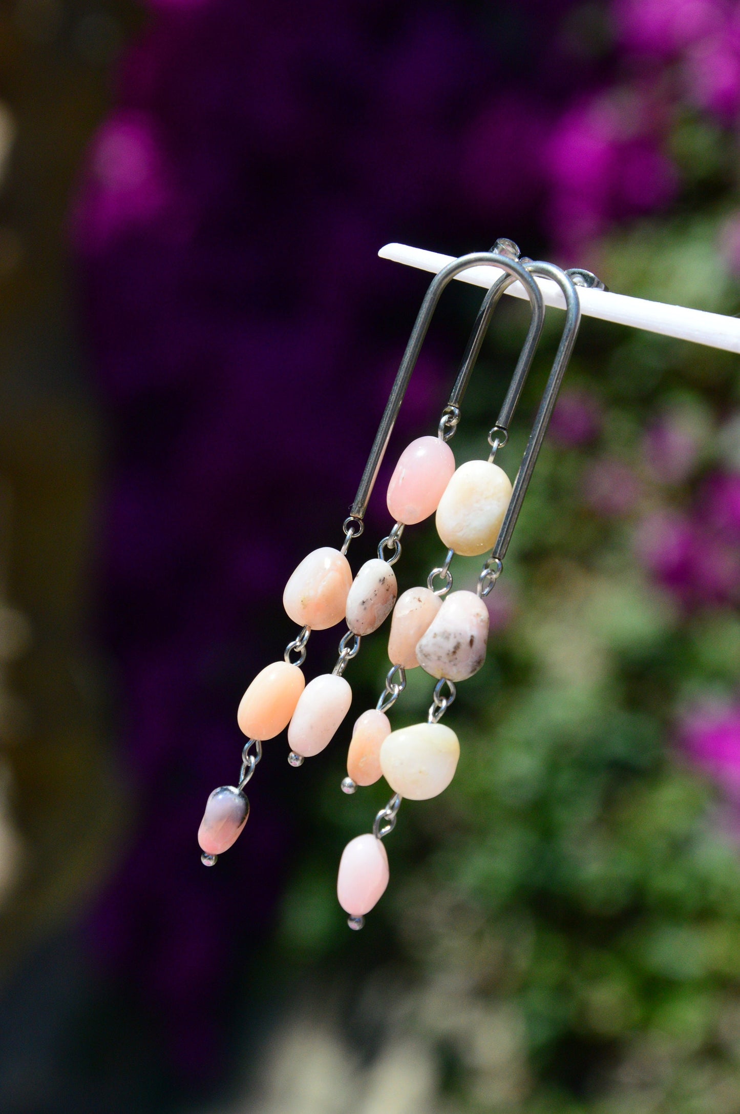 Opaline Stone Beads Arc Earrings, Hippie Wedding Jewelry, Bride Earrings, 7,5cm 3"