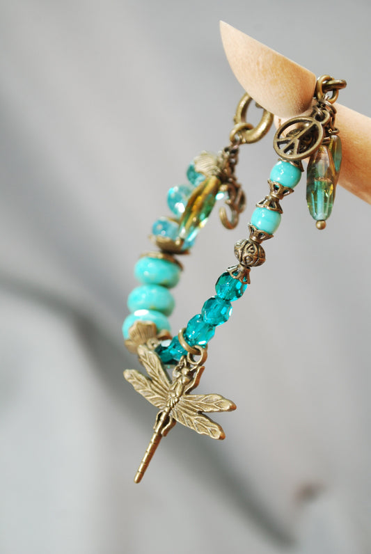 Exquisite Boho Chic Handmade Bracelet with Dragonfly Charm - Unique Estibela Design