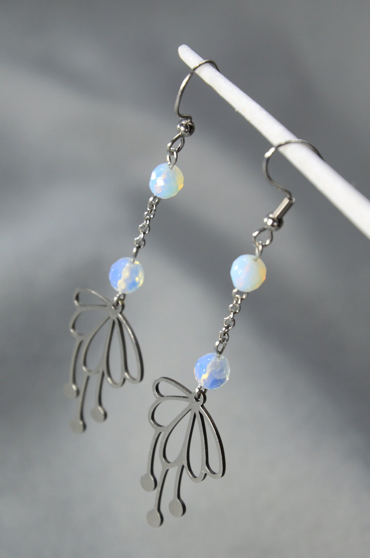 Enchanting Handmade Stainless Steel Earrings with Opaline Beads by Estibela Design: Celebrate Spring in Style! 7cm 2.7"