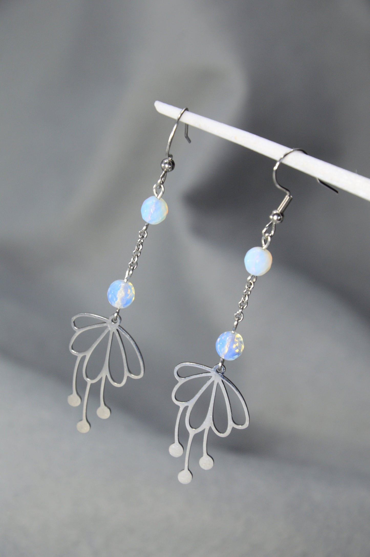 Enchanting Handmade Stainless Steel Earrings with Opaline Beads by Estibela Design: Celebrate Spring in Style! 7cm 2.7"