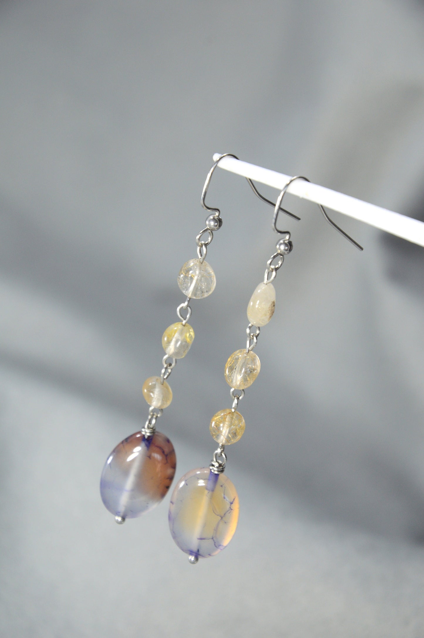 Stainless Steel Earrings with Agate Waterfall - Unique Fashion Accessories for Spring, Parties. 7cm - 2.7"