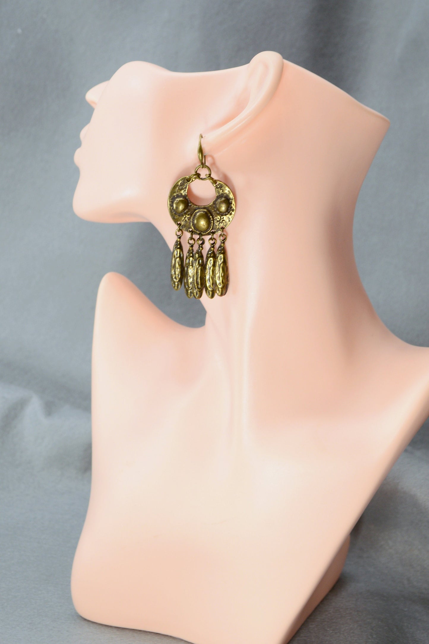 Tribal Ethnic Long Earrings - Unique Estibela Design for Statement Jewelry, Oriental Boho Dangle Earrings,  2.7 inches 7 cm