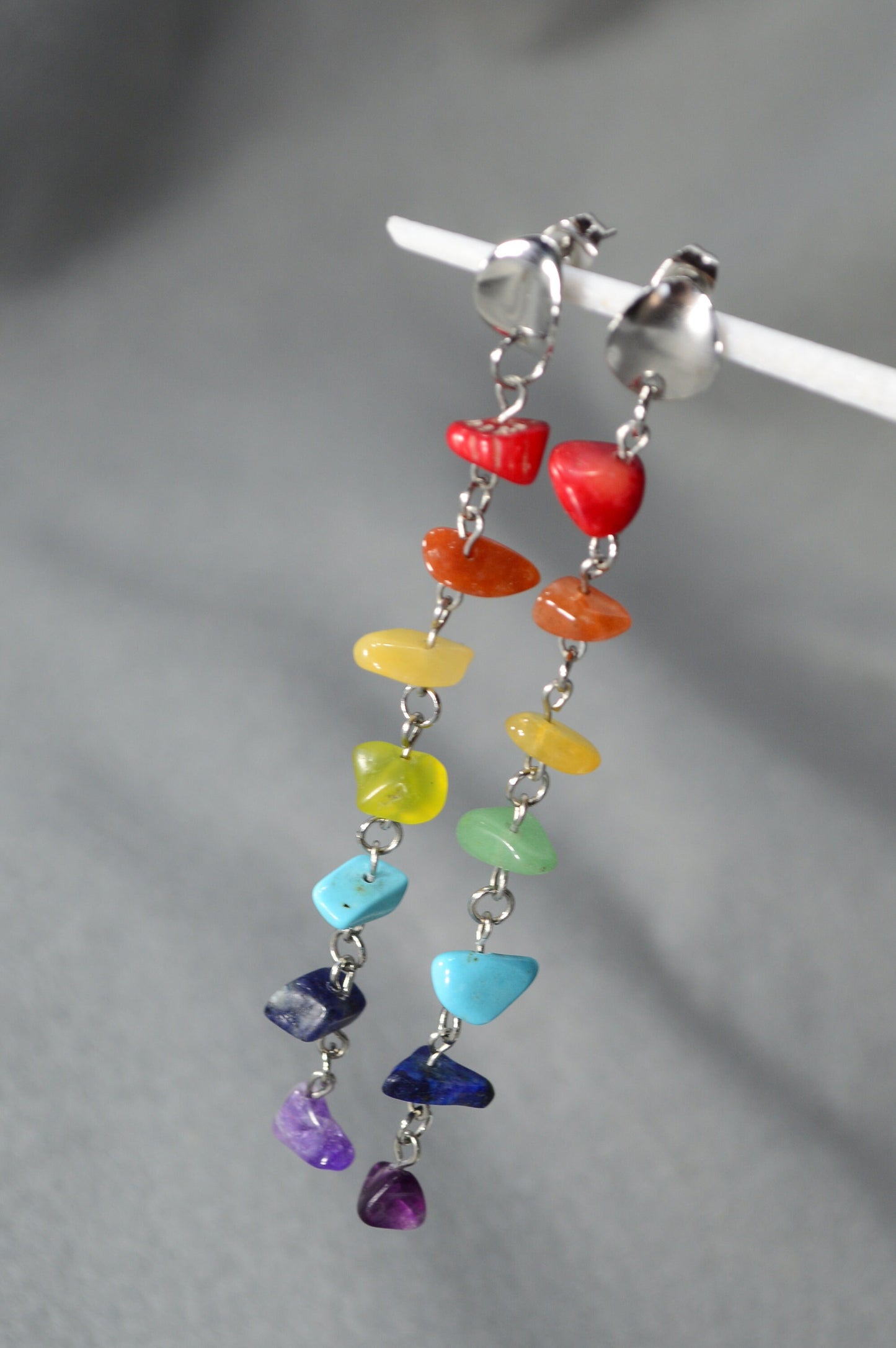 Cascade Earrings with Rainbow Gemstones - Unique and Modern Jewelry for Beach Parties and Festivals. 10cm - 4"