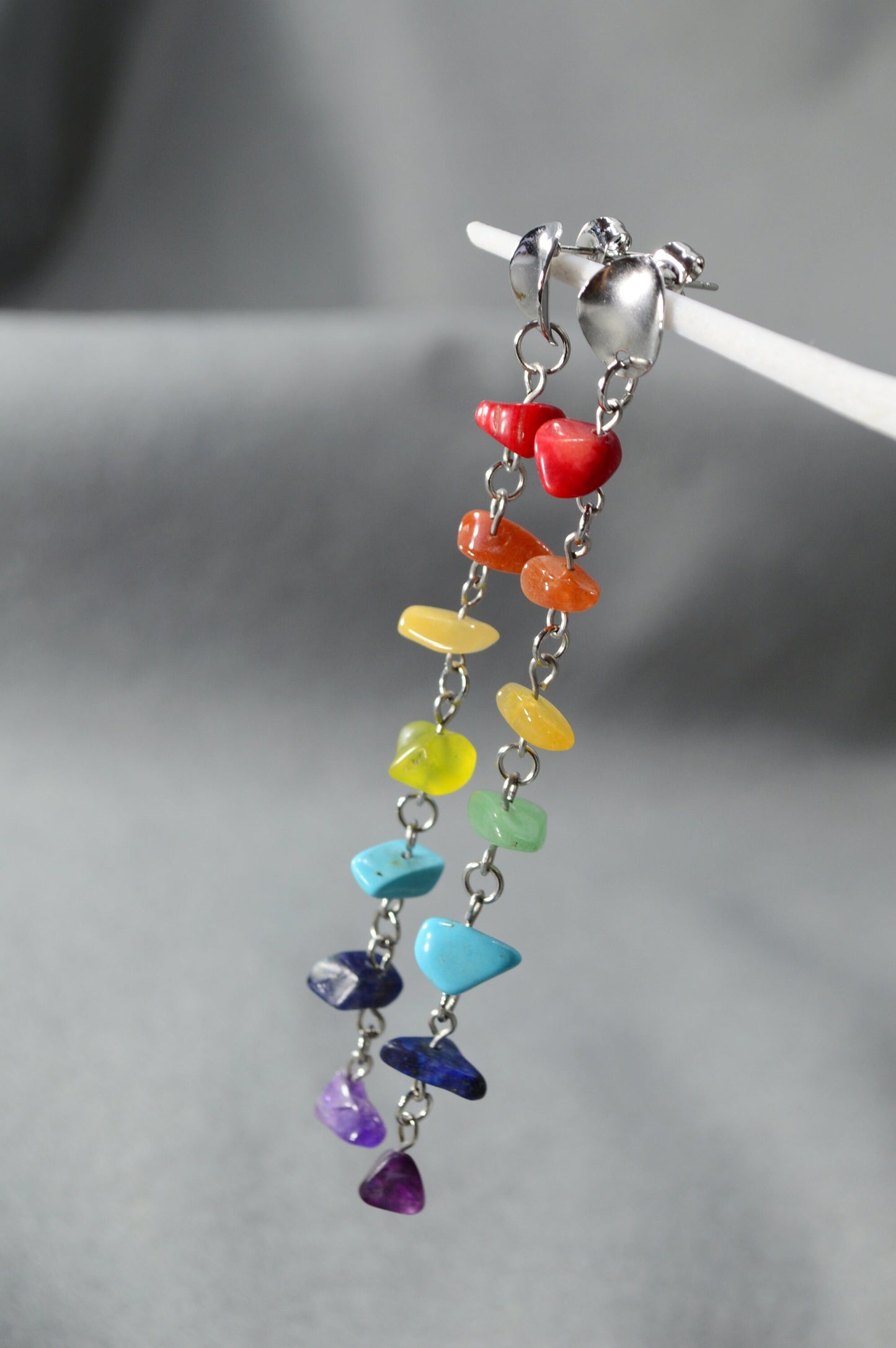 Cascade Earrings with Rainbow Gemstones - Unique and Modern Jewelry for Beach Parties and Festivals. 10cm - 4"