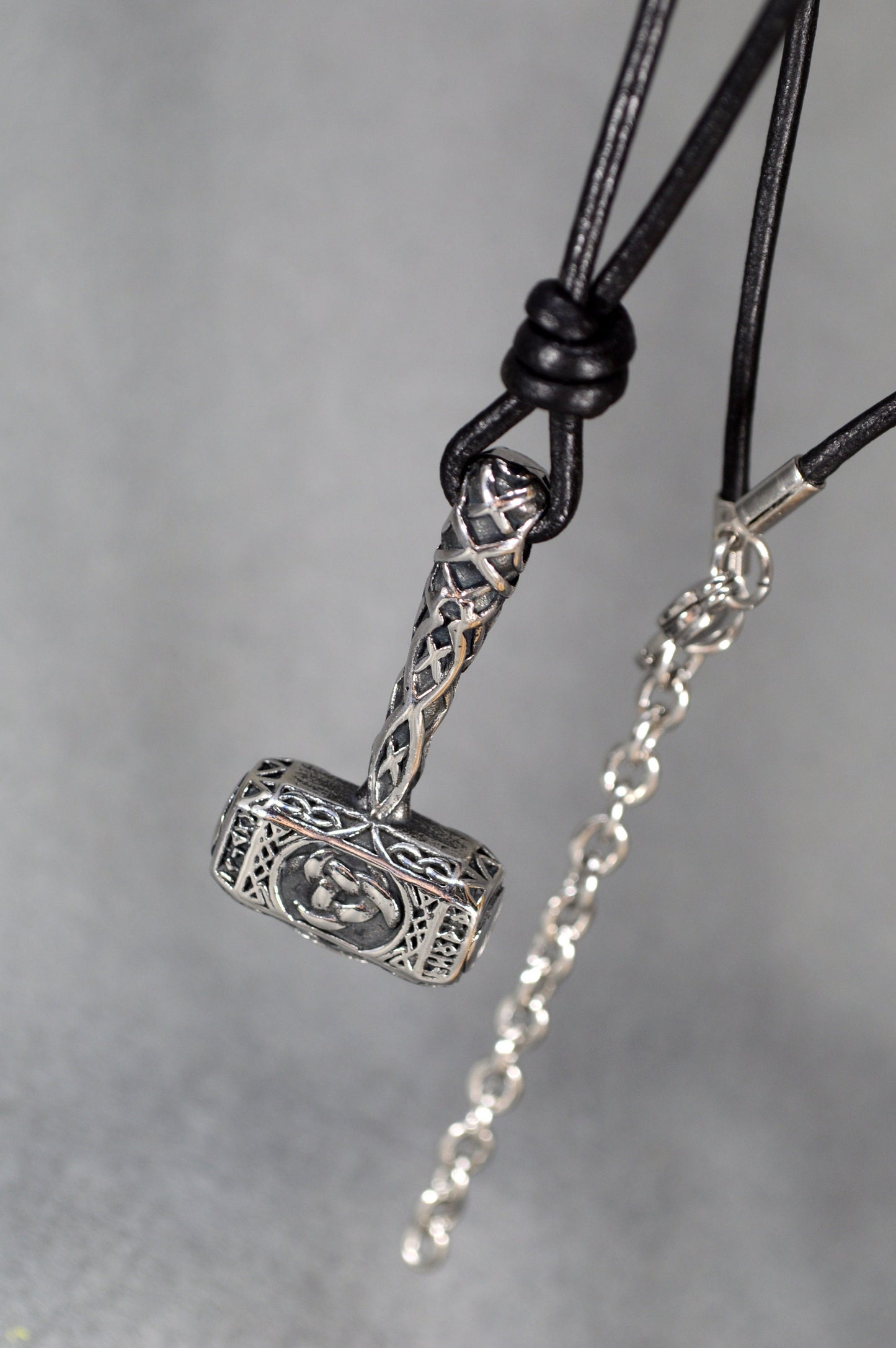 Leather Cord Pendant with Titanium Steel Hammer, Inspired by Norse Mythology, Gothic leather cord hammer necklace.