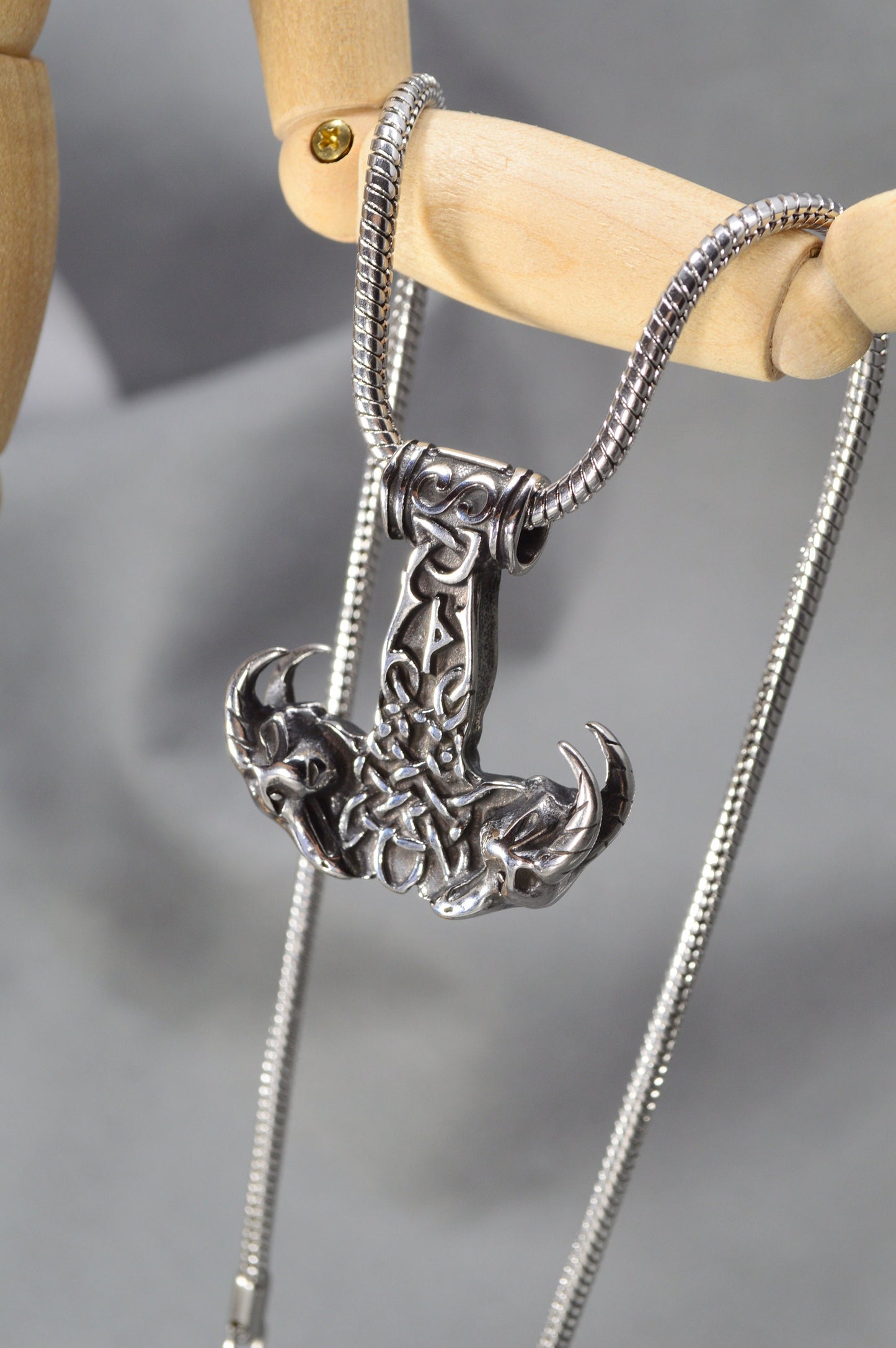 Viking Style Stainless Steel Goat Skull Necklace with Celtic Knot - Bold Unisex Gothic Jewelry for Men