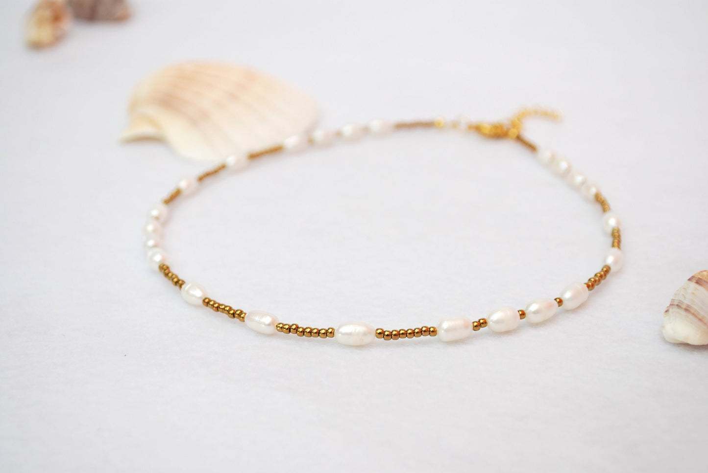 Freshwater Pearls & Golden Beads Choker Necklace: Bohemian Glamour, New Age Jewelry