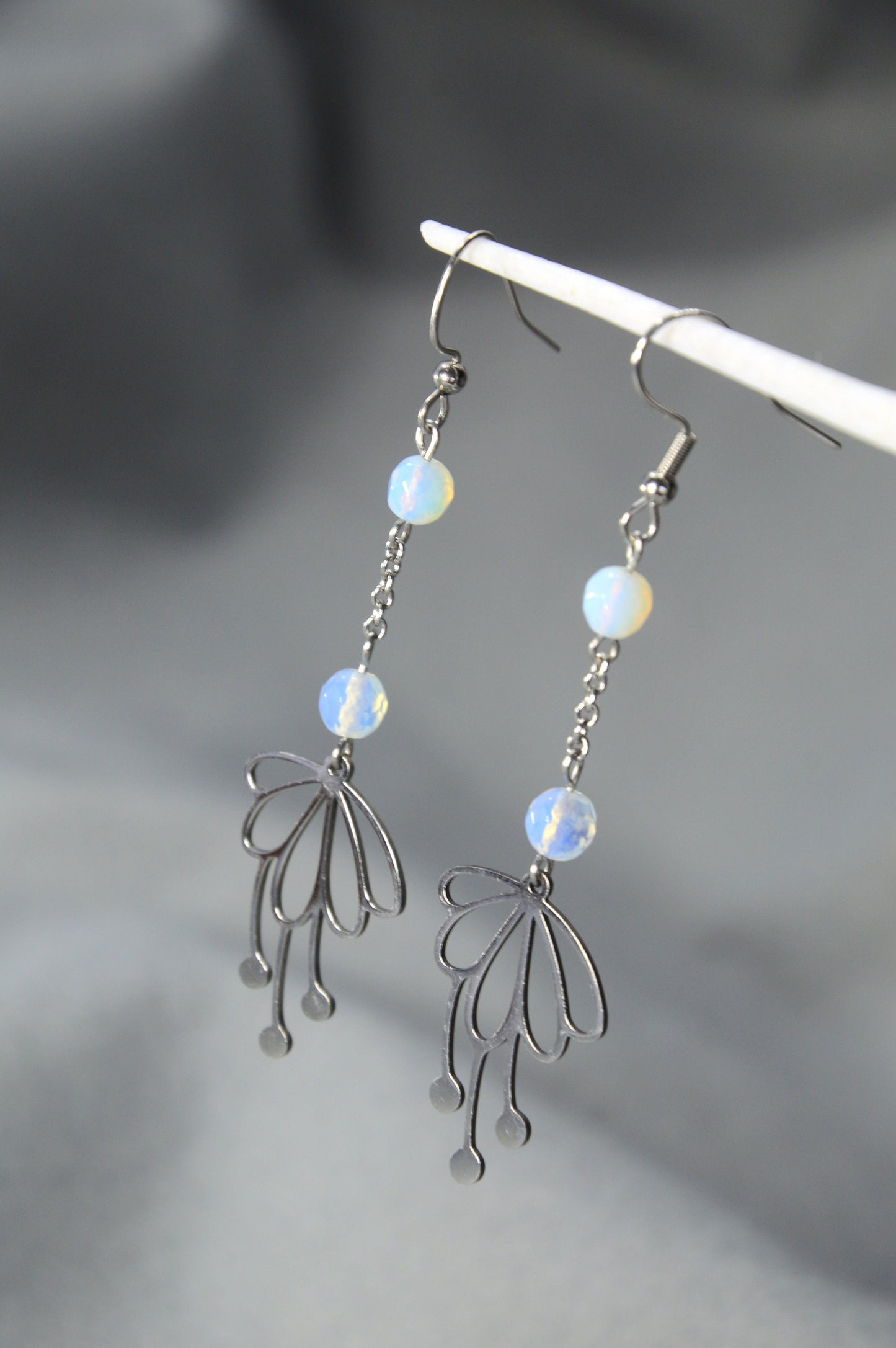 Enchanting Handmade Stainless Steel Earrings with Opaline Beads by Estibela Design: Celebrate Spring in Style! 7cm 2.7"