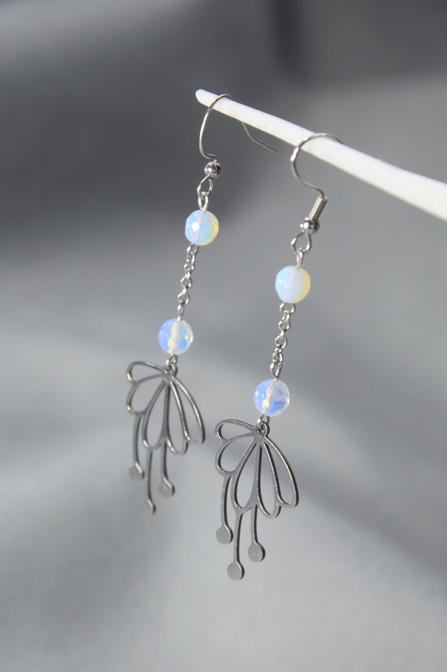 Enchanting Handmade Stainless Steel Earrings with Opaline Beads by Estibela Design: Celebrate Spring in Style! 7cm 2.7"