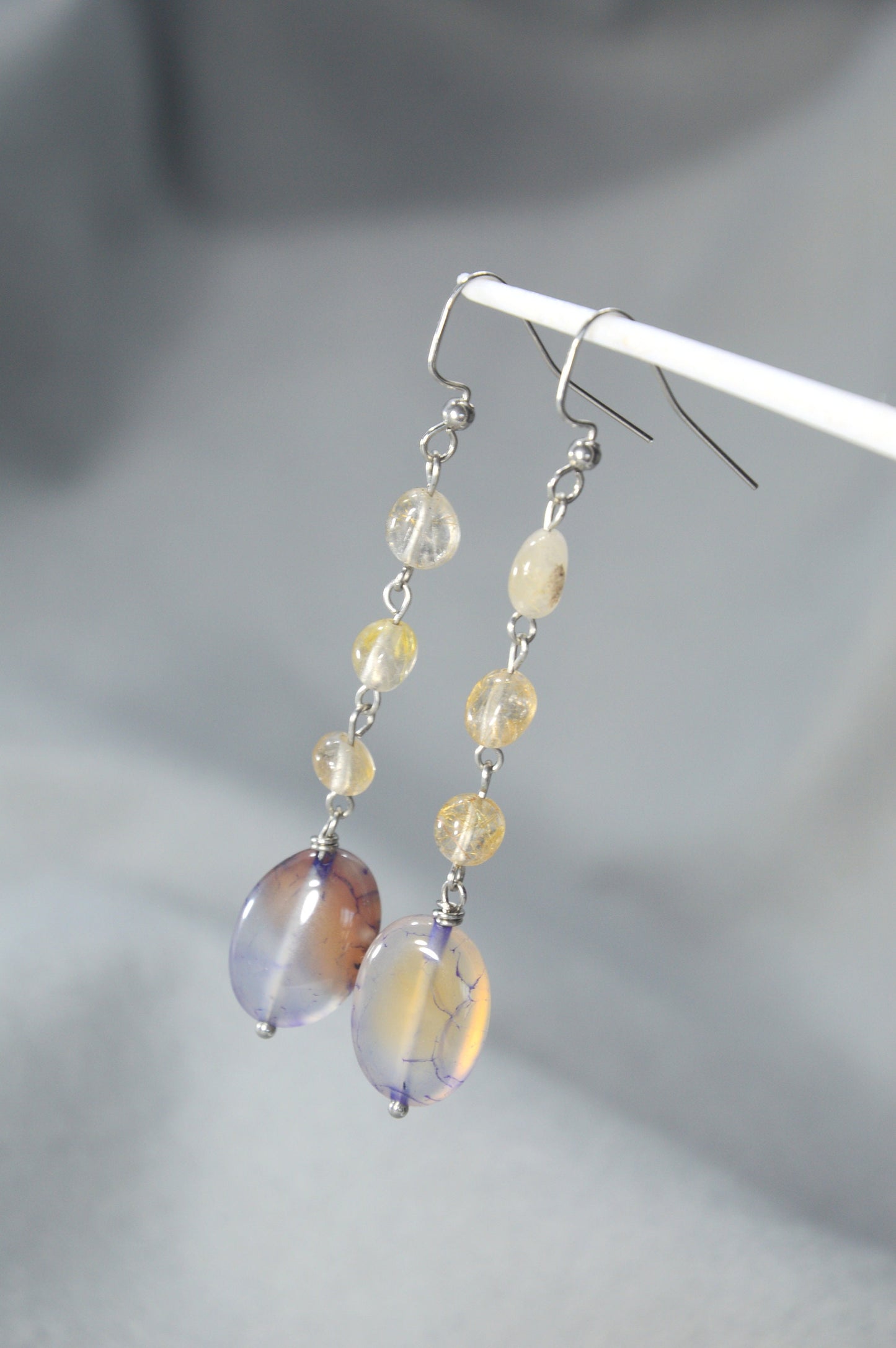 Stainless Steel Earrings with Agate Waterfall - Unique Fashion Accessories for Spring, Parties. 7cm - 2.7"