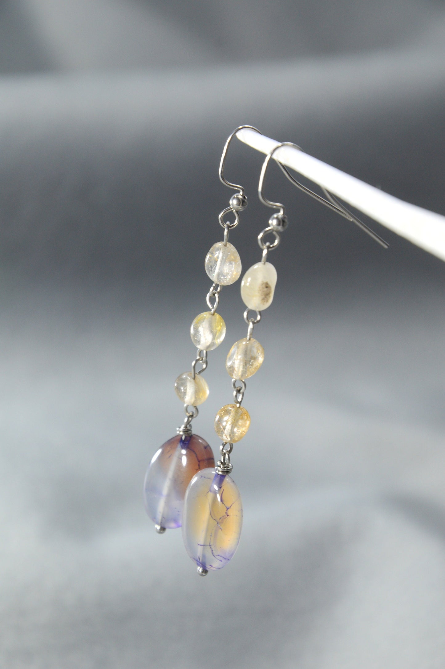 Stainless Steel Earrings with Agate Waterfall - Unique Fashion Accessories for Spring, Parties. 7cm - 2.7"