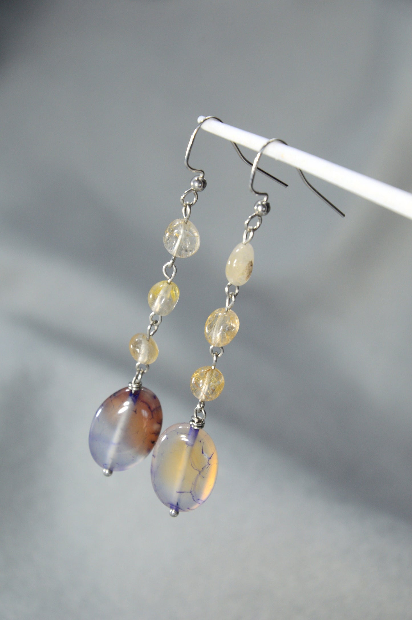 Stainless Steel Earrings with Agate Waterfall - Unique Fashion Accessories for Spring, Parties. 7cm - 2.7"