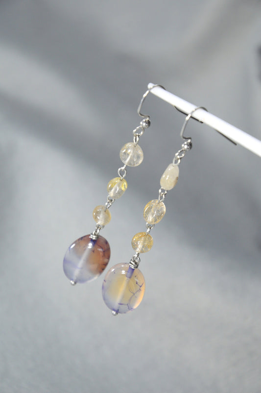 Stainless Steel Earrings with Agate Waterfall - Unique Fashion Accessories for Spring, Parties. 7cm - 2.7"