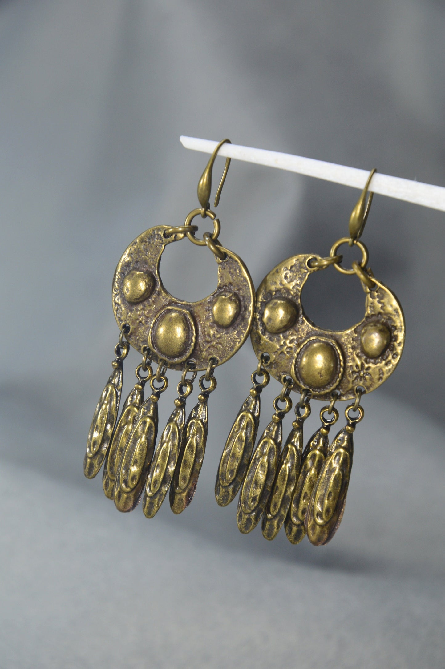 Tribal Ethnic Long Earrings - Unique Estibela Design for Statement Jewelry, Oriental Boho Dangle Earrings,  2.7 inches 7 cm