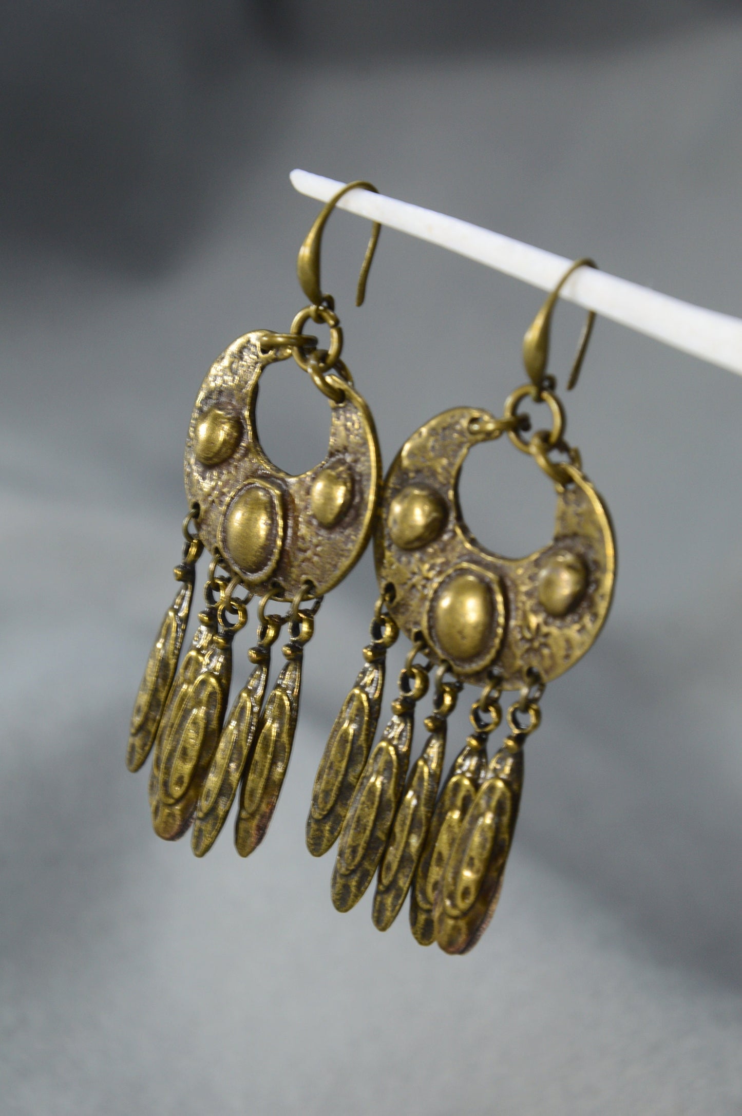 Tribal Ethnic Long Earrings - Unique Estibela Design for Statement Jewelry, Oriental Boho Dangle Earrings,  2.7 inches 7 cm