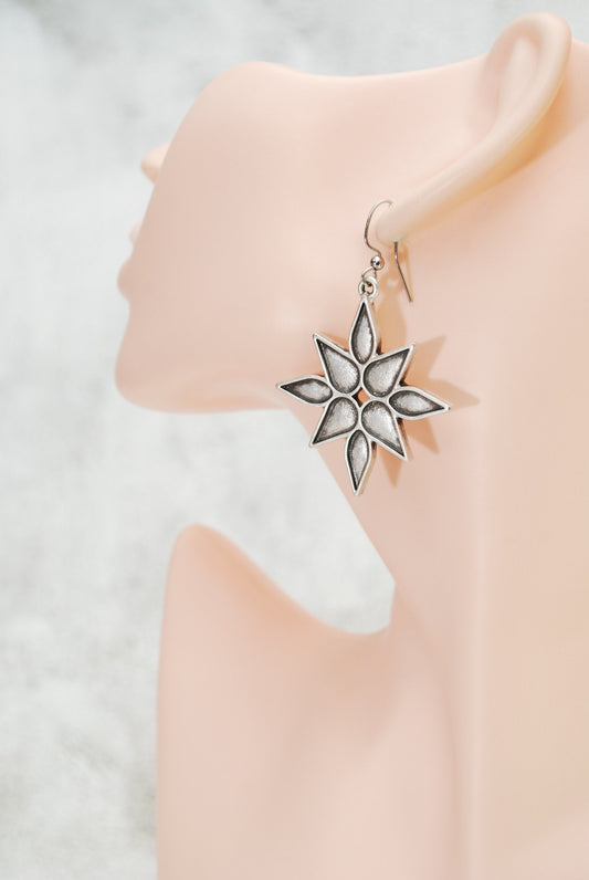 Boho Ethnic Style: Antique Silver Large Star Earrings with Effortless Elegance, Lightweight   2.3" (6cm)