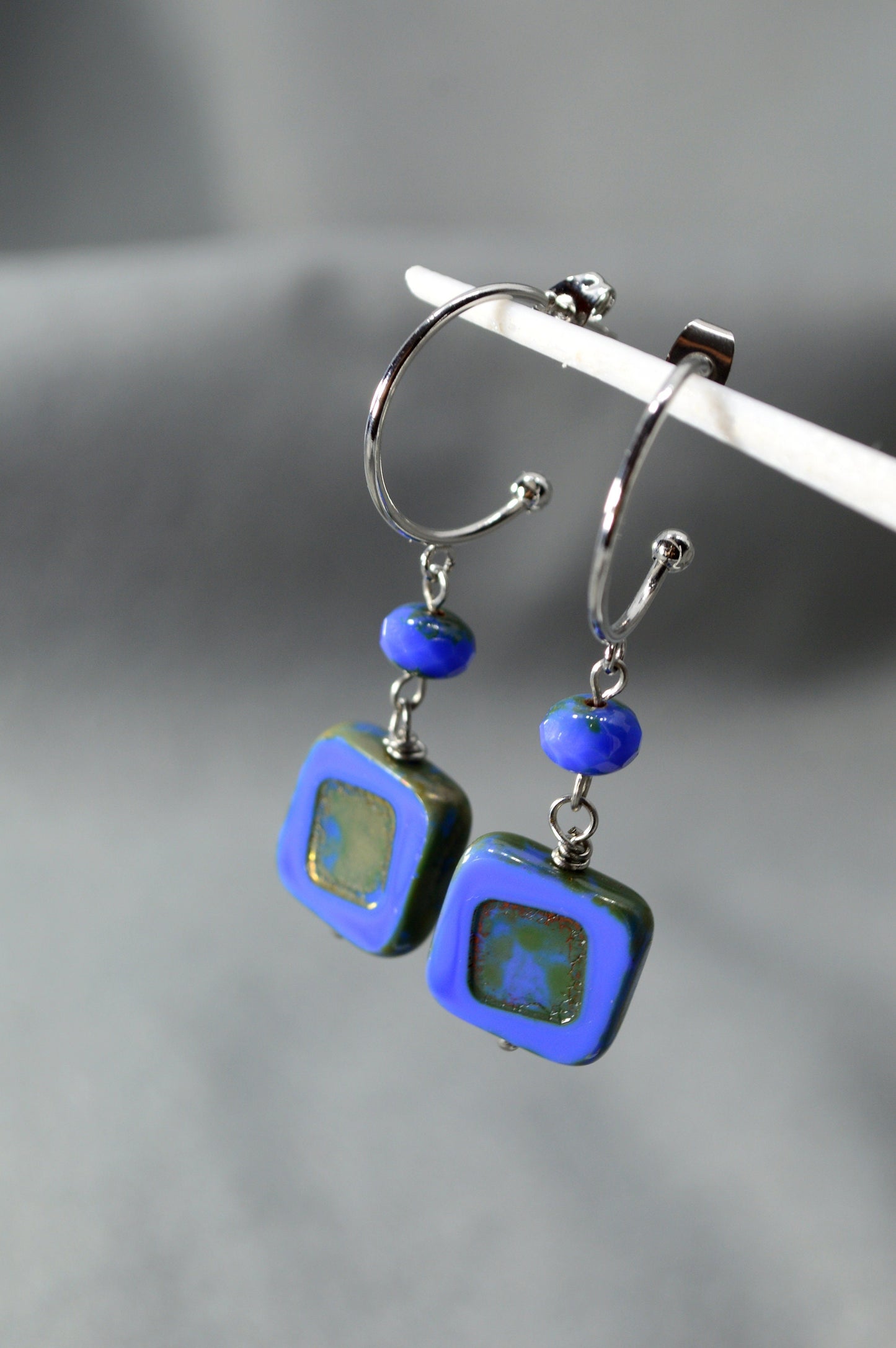 Elegant Boho Chic Blue Glass Earrings. 5cm - 2"