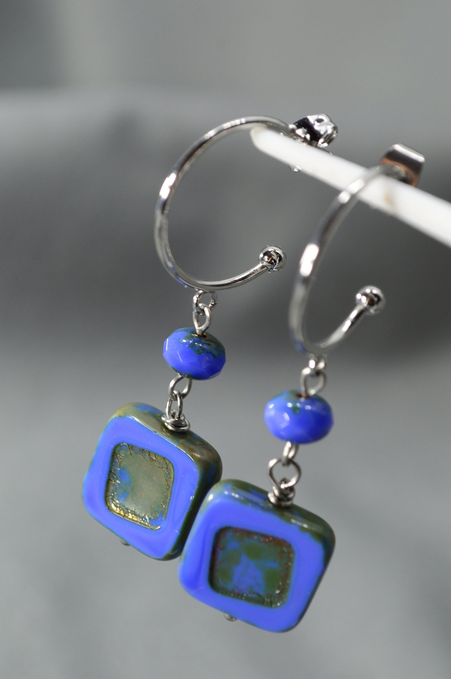 Elegant Boho Chic Blue Glass Earrings. 5cm - 2"