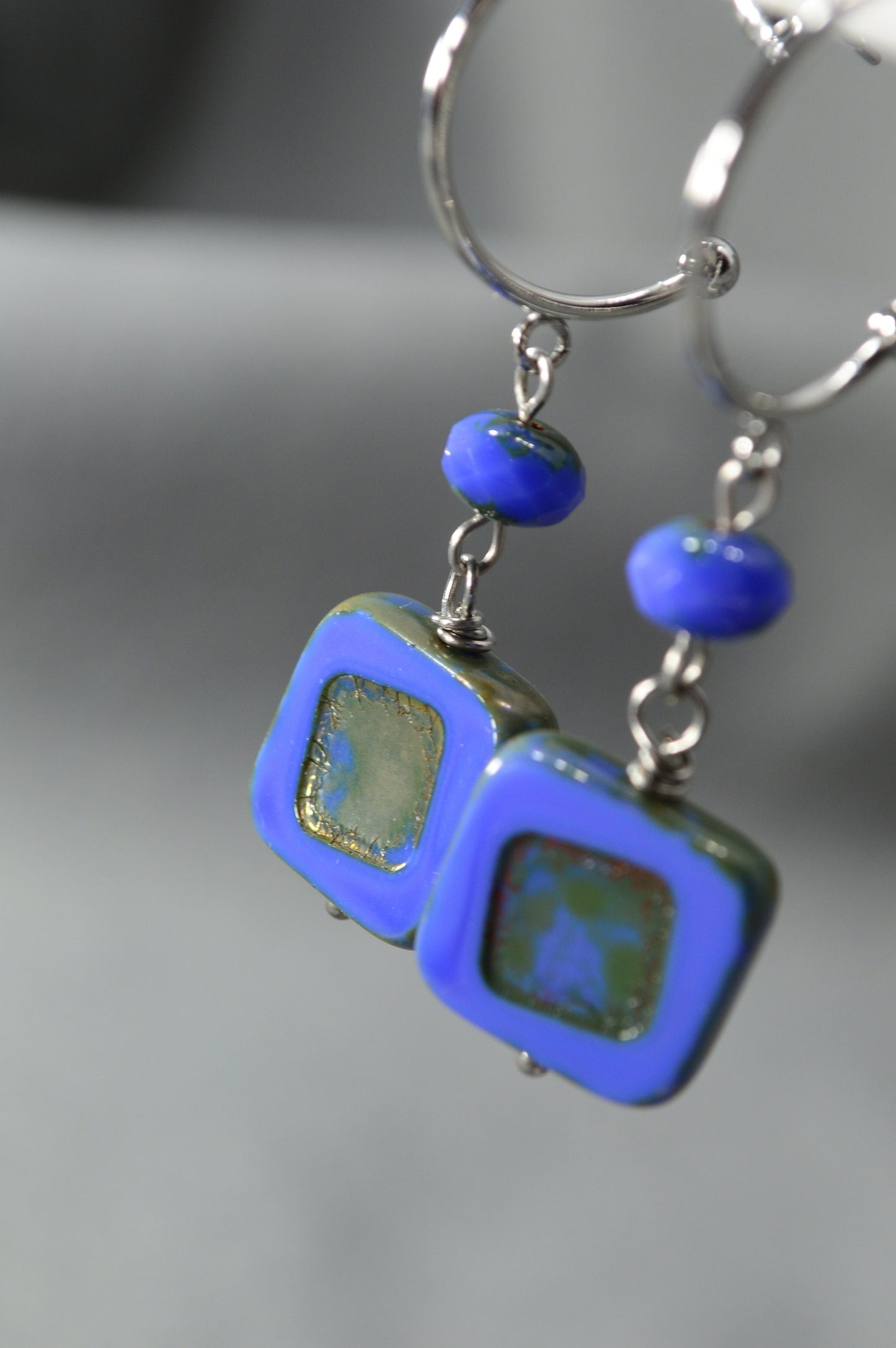 Elegant Boho Chic Blue Glass Earrings. 5cm - 2"