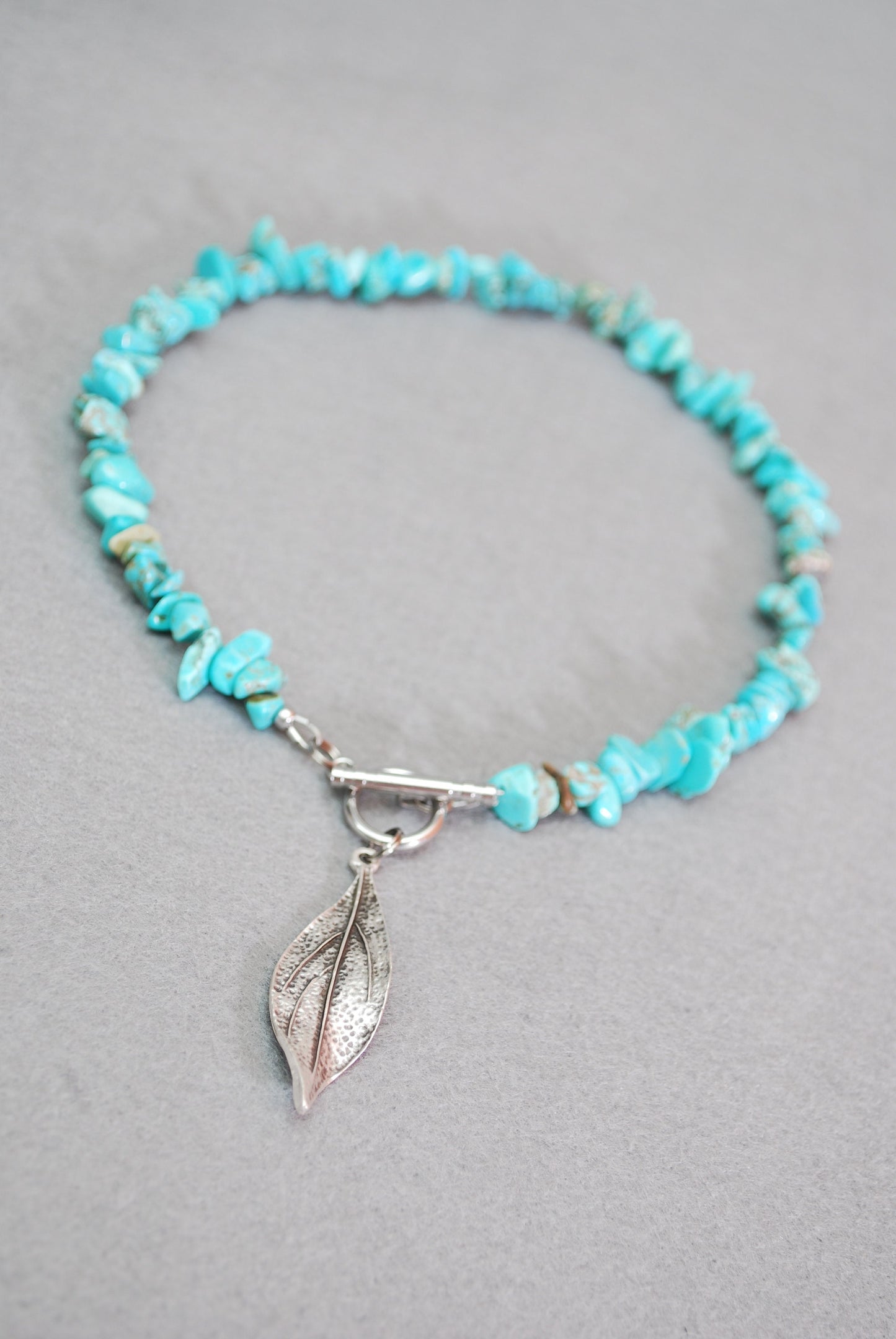 Blue Stone Beaded Leaf Pendant Necklace - Trendy Handmade Jewelry for Girls .