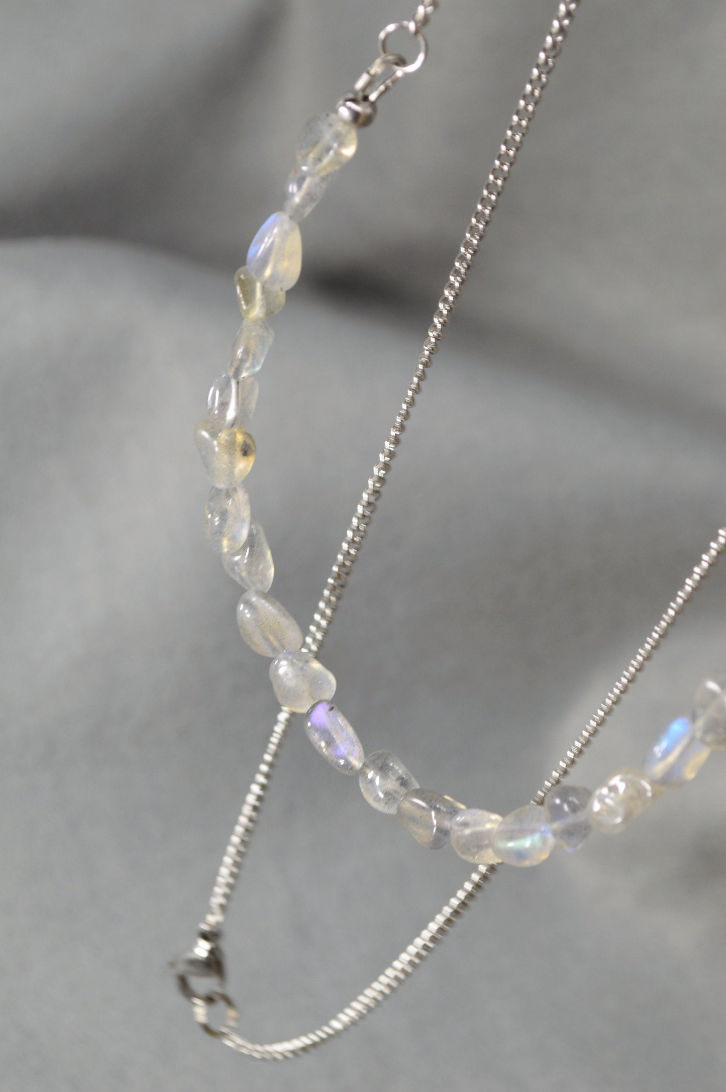 Radiant Labradorite Elegance: Stainless Steel Necklace and Earring Set