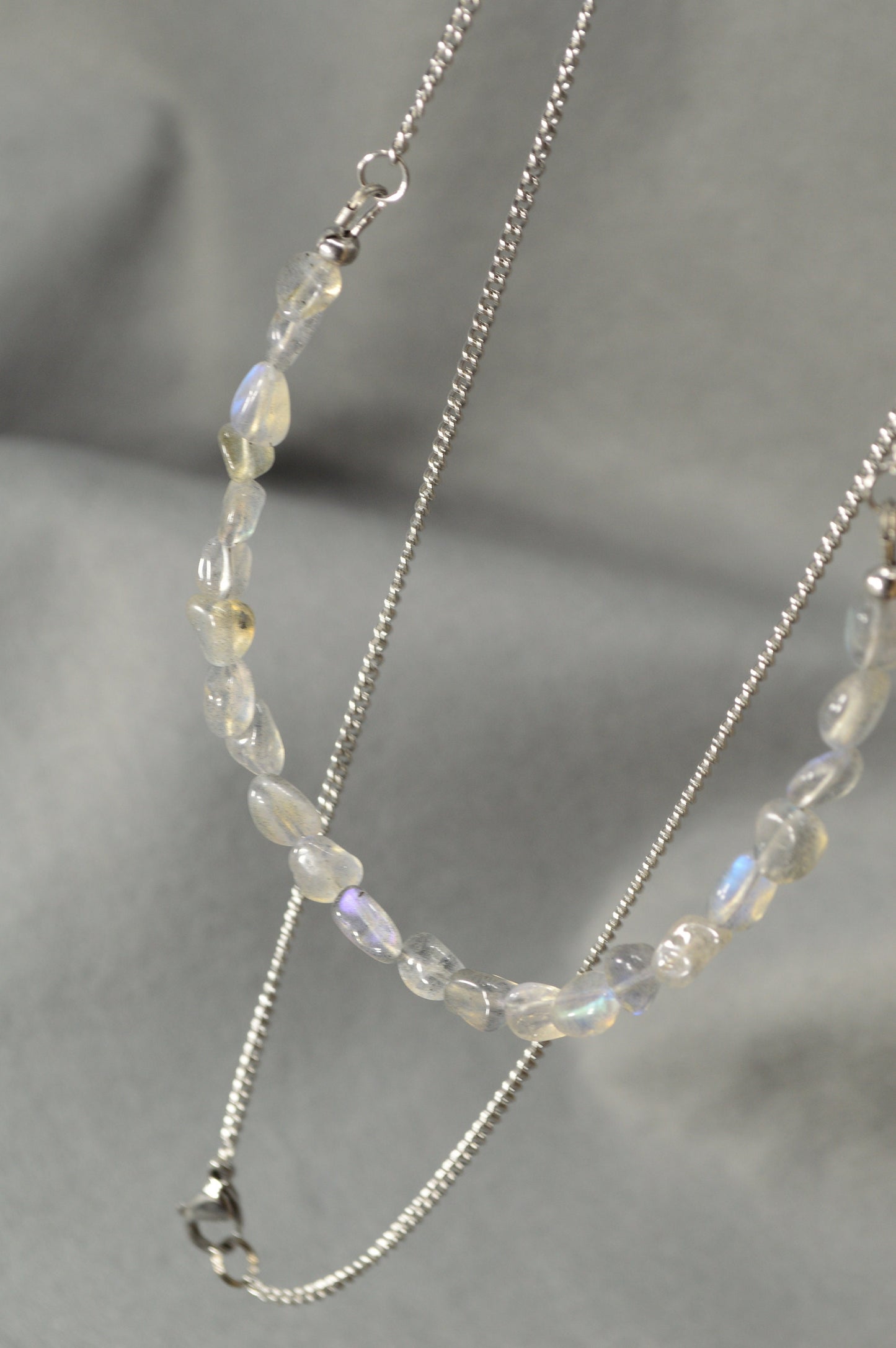 Radiant Labradorite Elegance: Stainless Steel Necklace and Earring Set