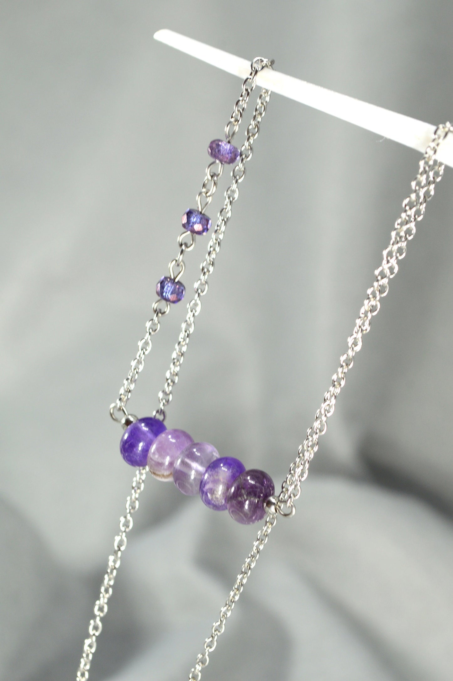 Unique piece, natural purple amethysts gemstonetone beads necklace, tiny elegant.