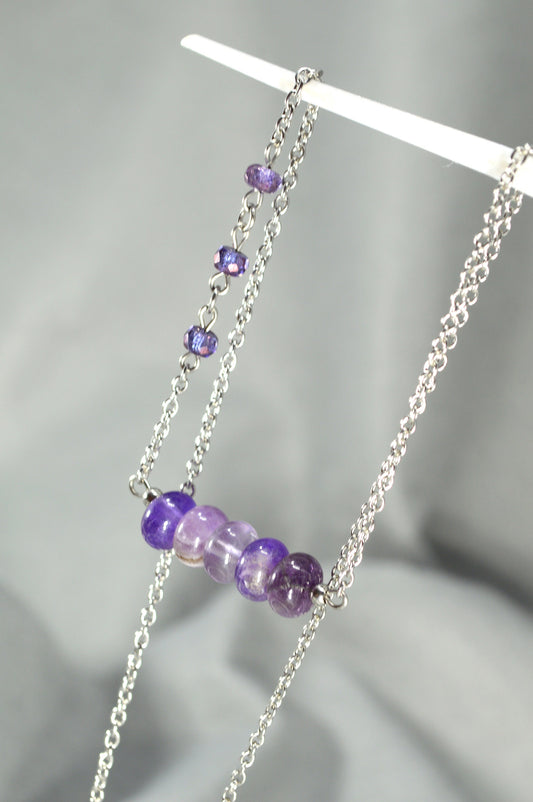 Unique piece, natural purple amethysts gemstonetone beads necklace, tiny elegant.