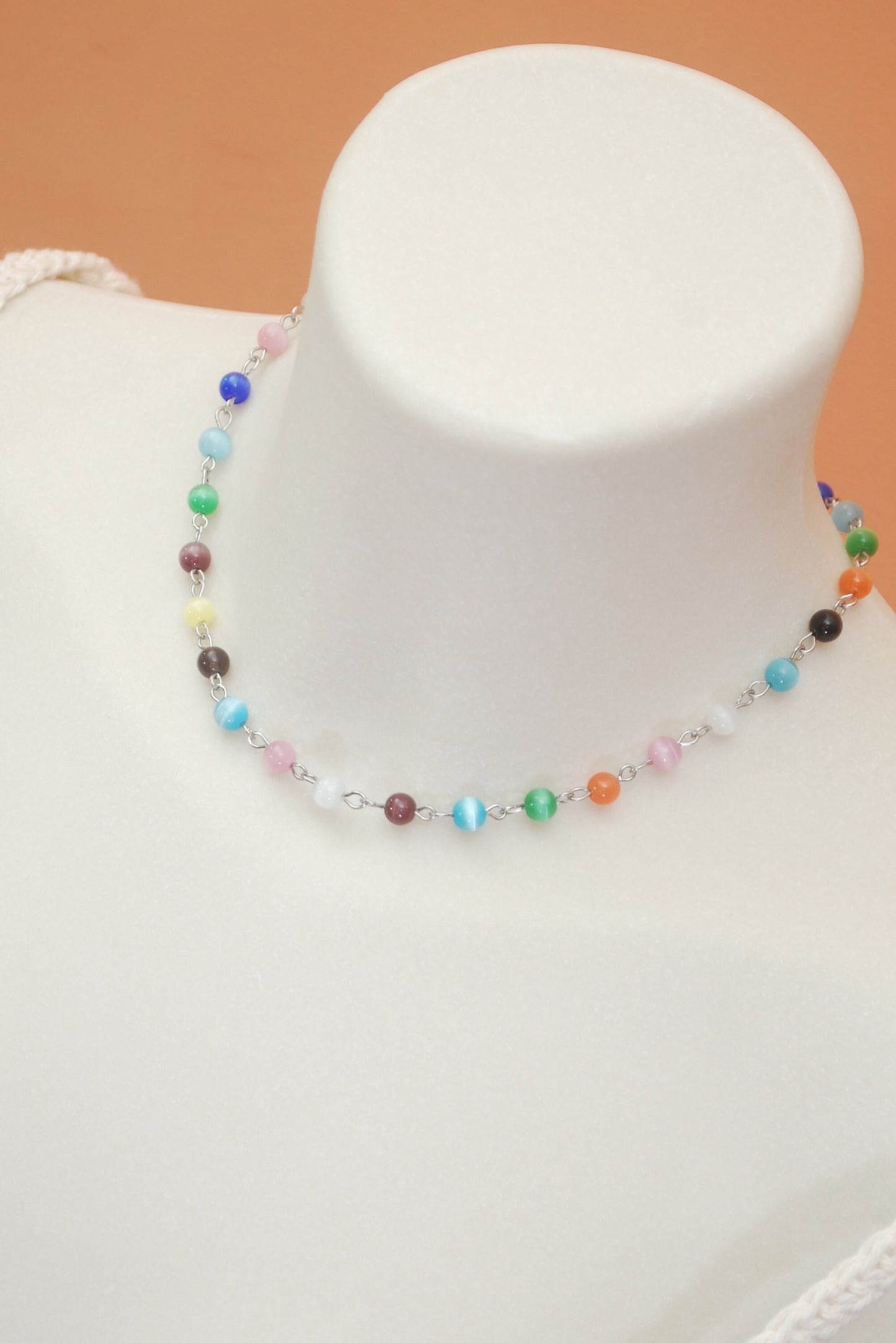 Cat's Eye multicolor stone choker, good luck fortune jewelry, protective energy, Estibela, Summer vibes