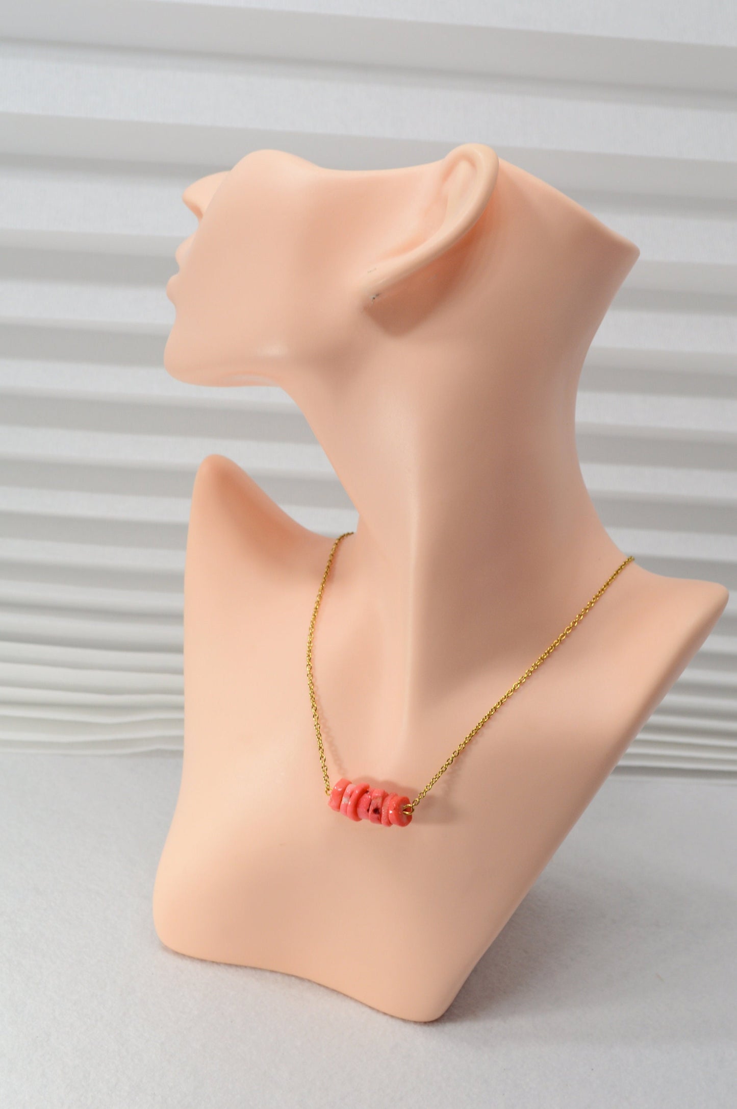 Designer coral stone necklace, unique lovely gold chain necklace.