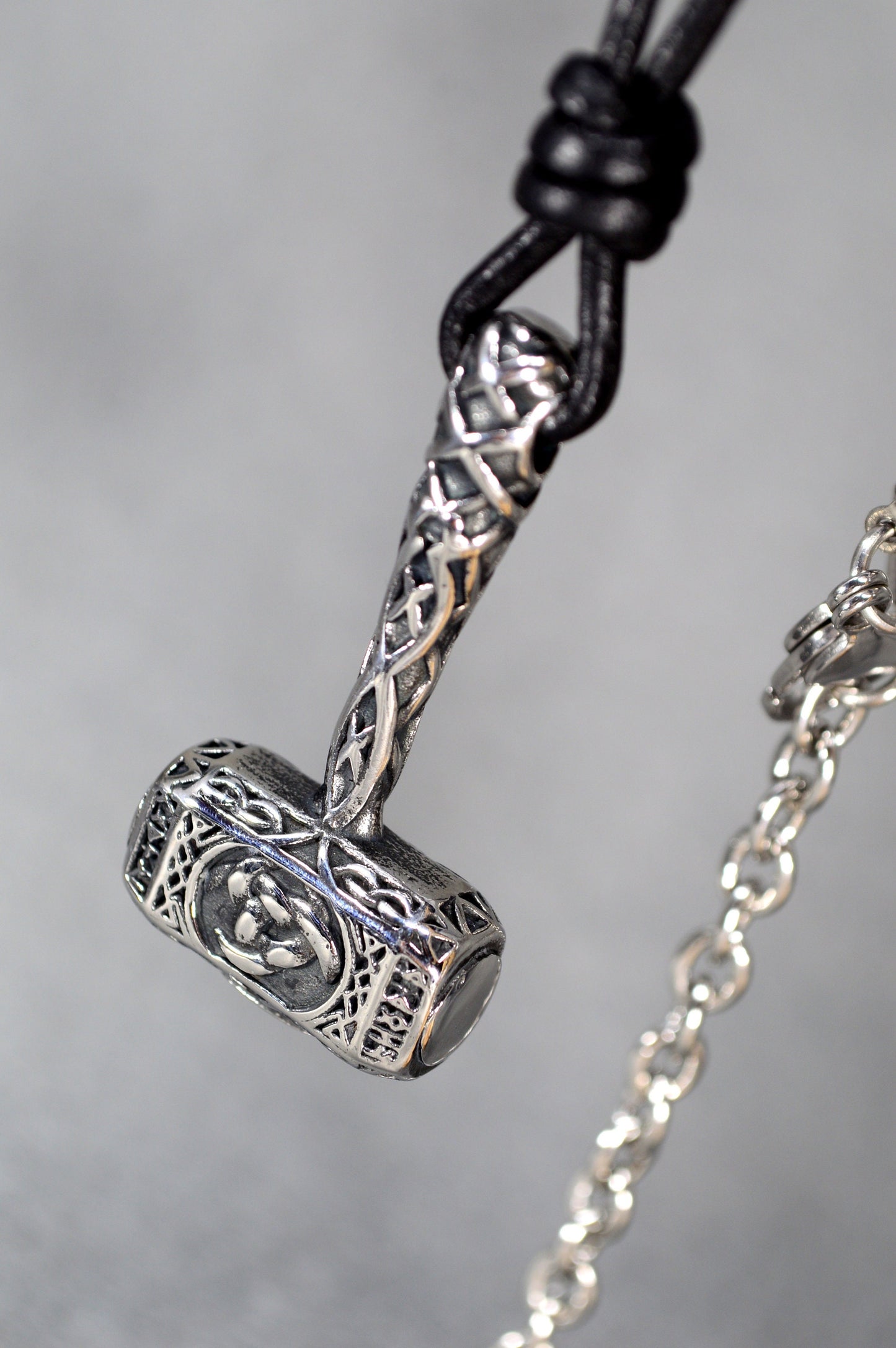 Leather Cord Pendant with Titanium Steel Hammer, Inspired by Norse Mythology, Gothic leather cord hammer necklace.