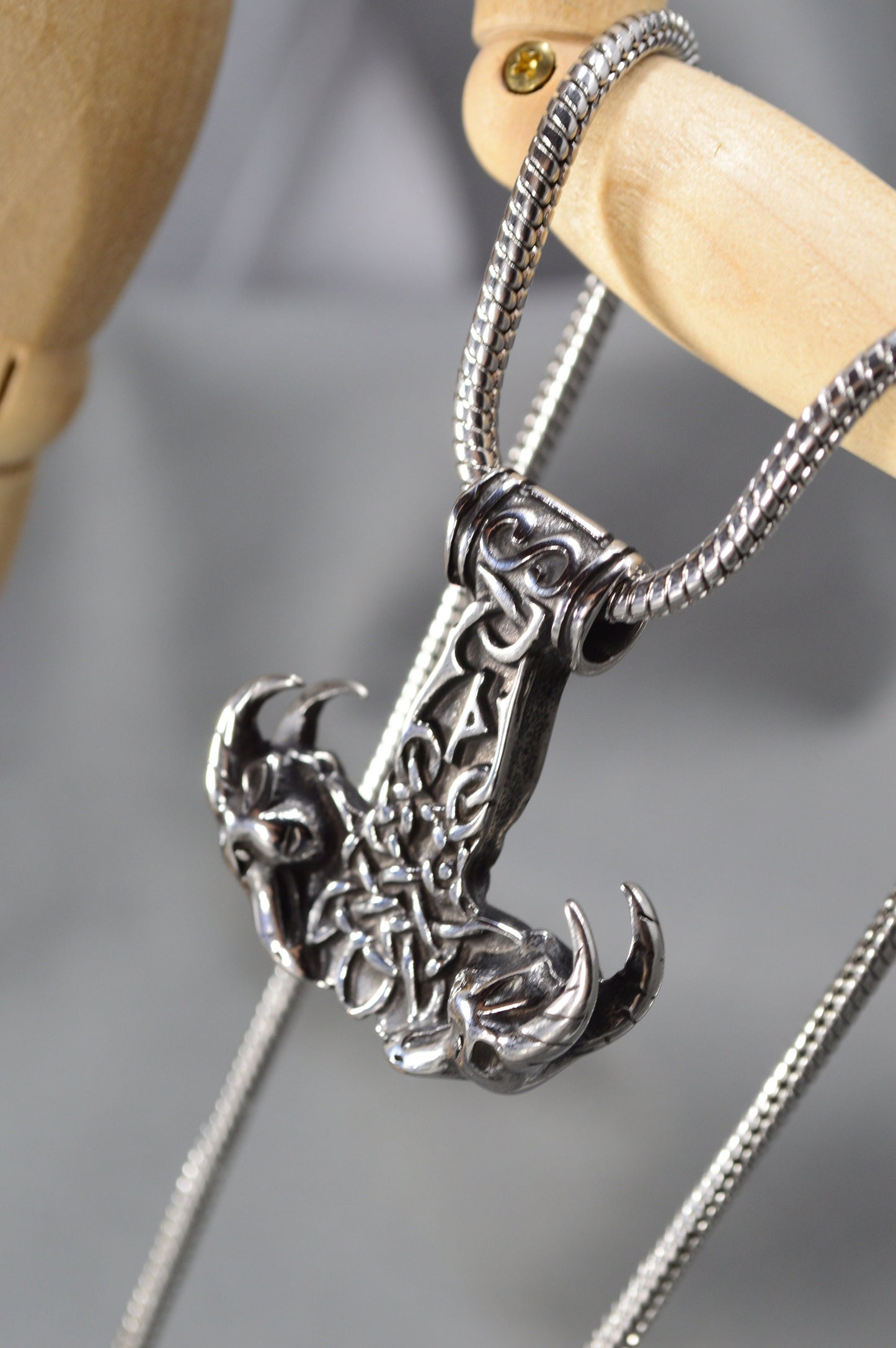 Viking Style Stainless Steel Goat Skull Necklace with Celtic Knot - Bold Unisex Gothic Jewelry for Men