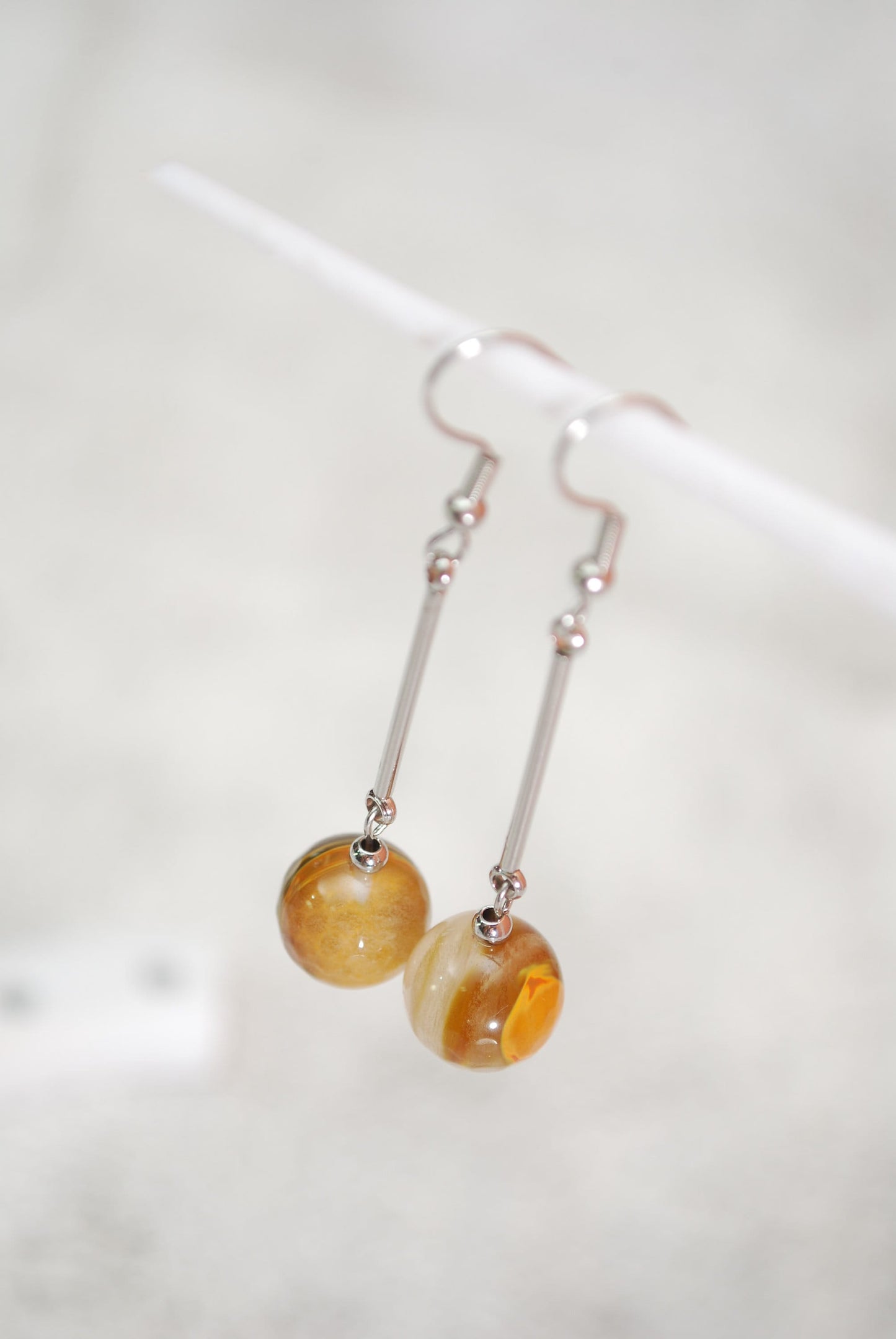 Boho Agate Big Round Stone and Stainless Steel Stick Earrings.