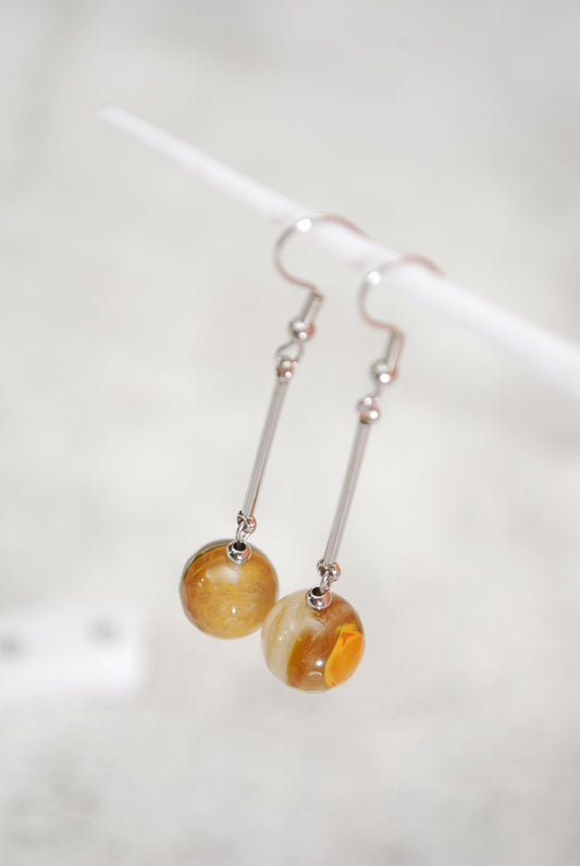 Boho Agate Big Round Stone and Stainless Steel Stick Earrings.