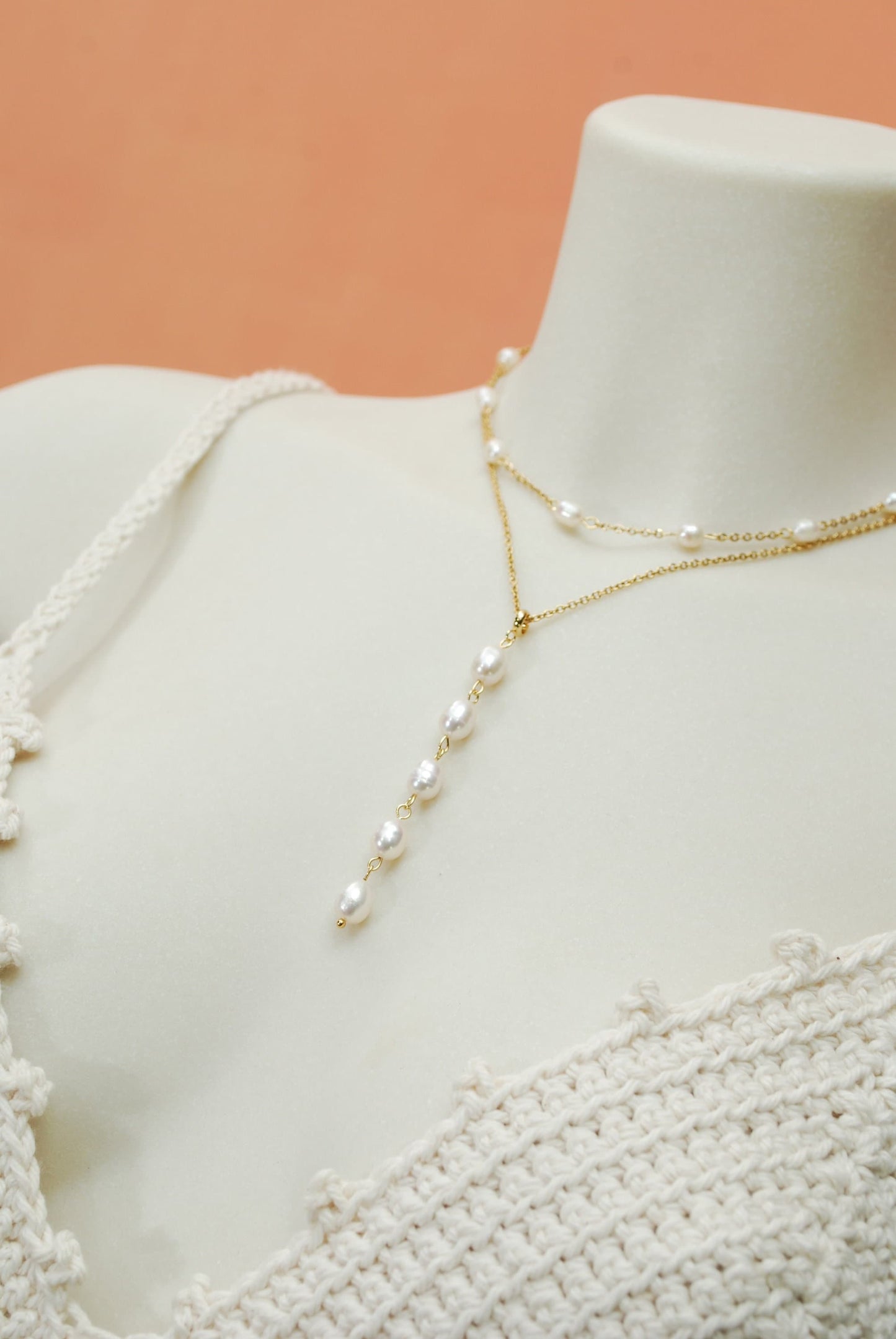 Freshwater Pearl Cascade Pendant, Delicate Necklace Choker.