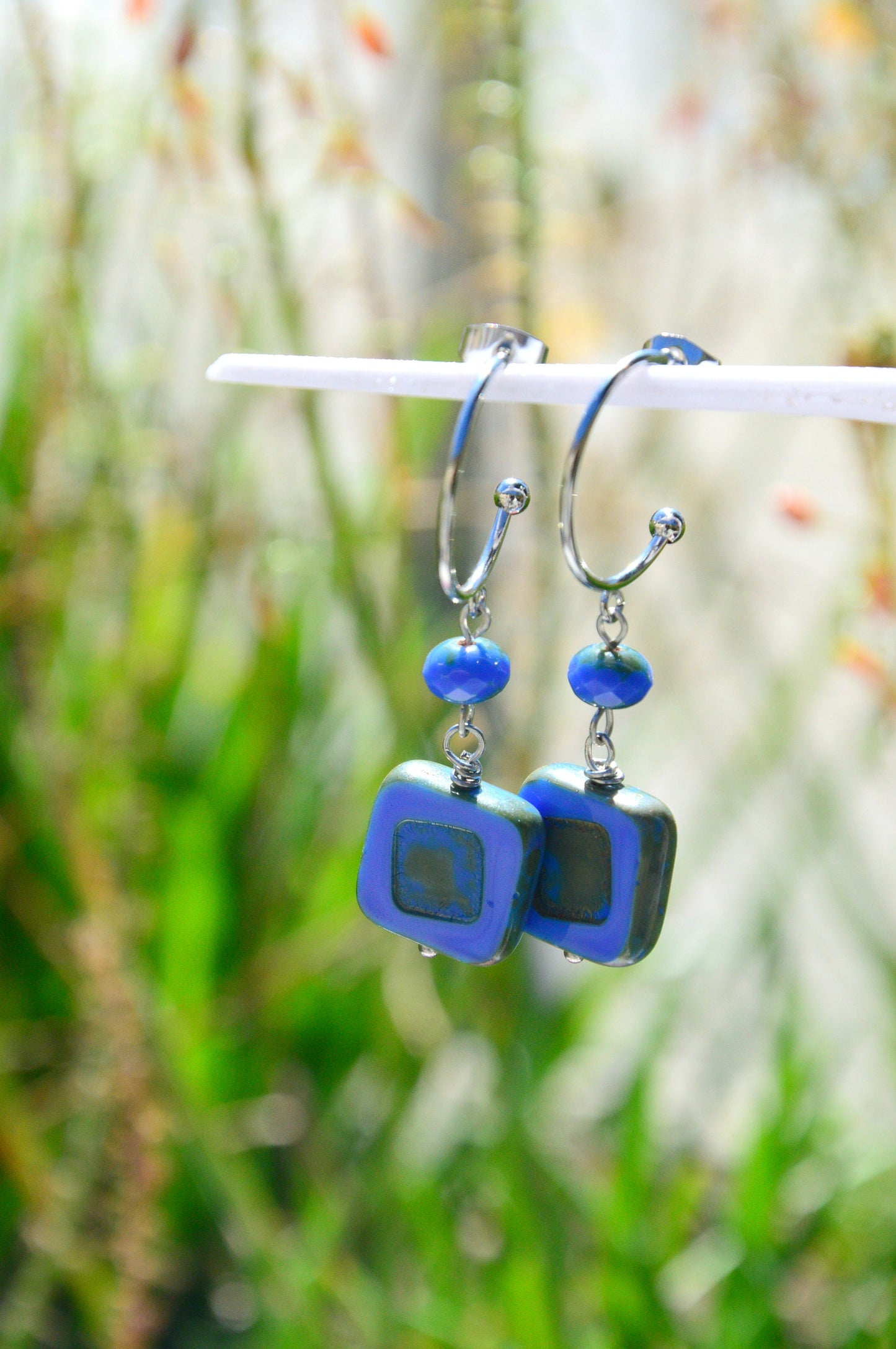 Elegant Boho Chic Blue Glass Earrings. 5cm - 2"