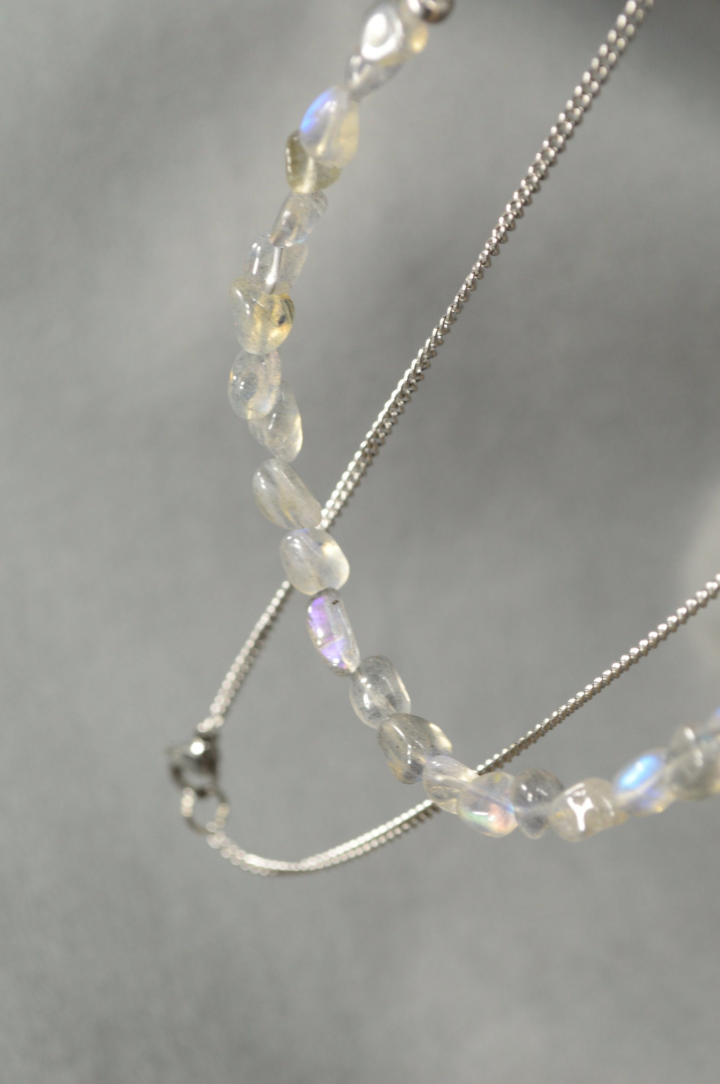 Radiant Labradorite Elegance: Stainless Steel Necklace and Earring Set